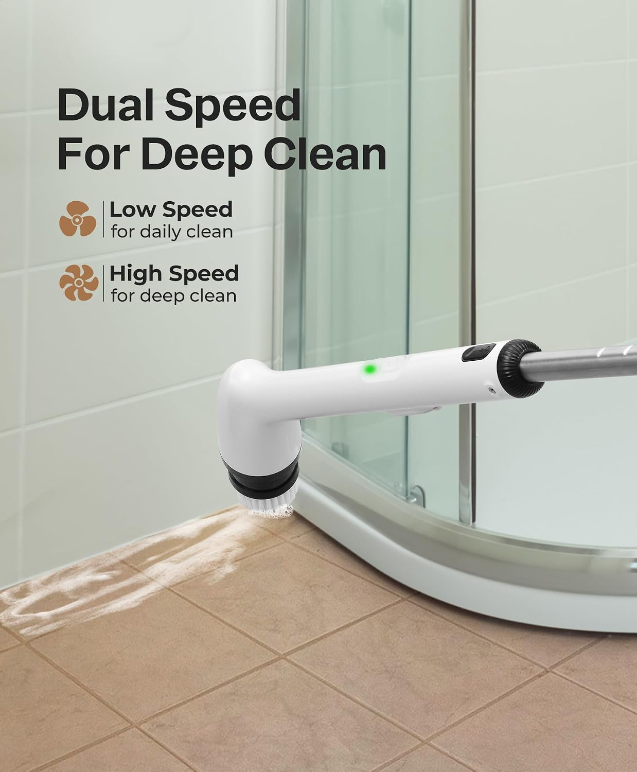 Electric Cleaning Brush, New Full-Body IPX7 Waterproof & 42inch Long Handle | Bathroom Cleaner Brush, Shower Scrubber, 2 Speed & 7 Heads Replacement