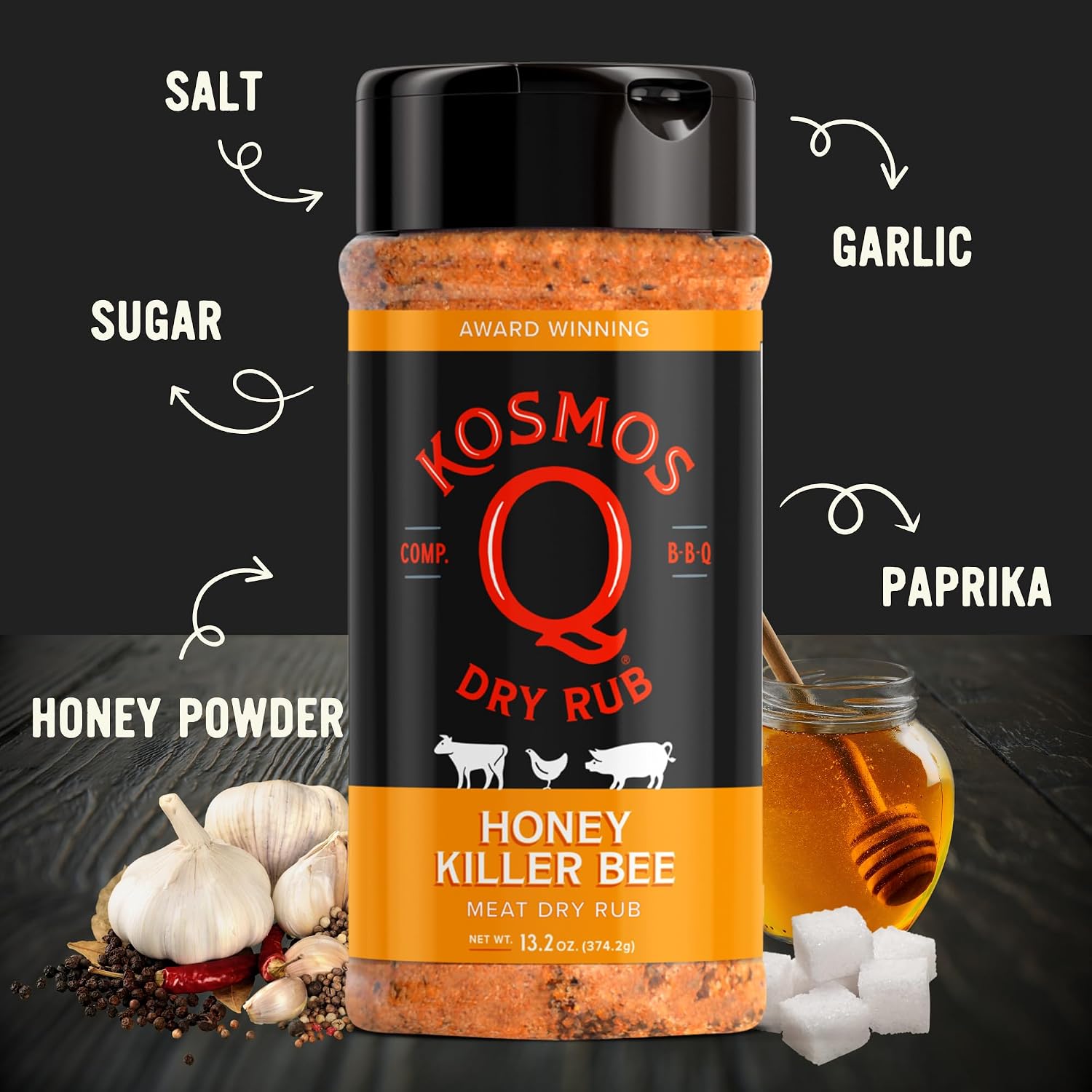 Kosmos Q Hot Dirty Bird BBQ Dry Rub, Spicy Seasoning with Chili Pepper, Brown Sugar, Garlic & Onion for Chicken, Turkey, Ribs, Pork, Dry Rub for Smoking & Grilling Meat, BBQ Spice Blend, 11 Oz Bag
