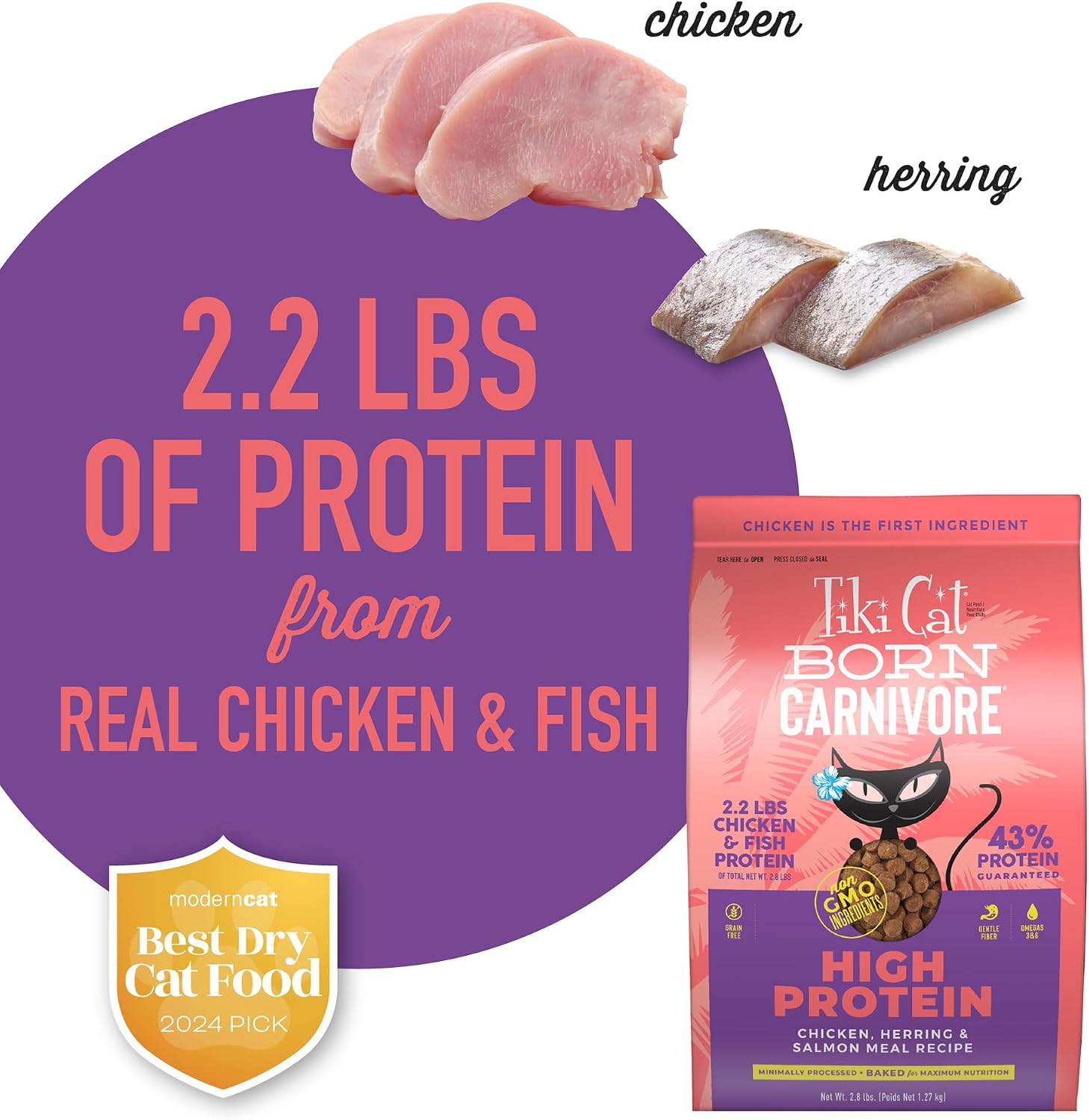 Tiki Cat Born Carnivore Dry Cat Food, Deboned Chicken & Egg, 2.8 lbs. Bag