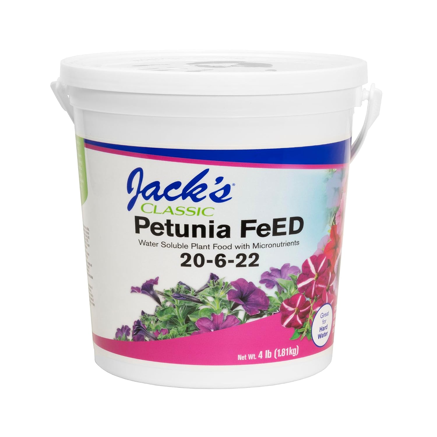 Jack's Classic 20-6-22 Petunia Feed Water-Soluble Fertilizer, 4lb | Powdered, Targeted Micronutrient Package, Promotes Lush Green Iron-Loving Plants and Annuals, Liquid Root & Foliage Feeding