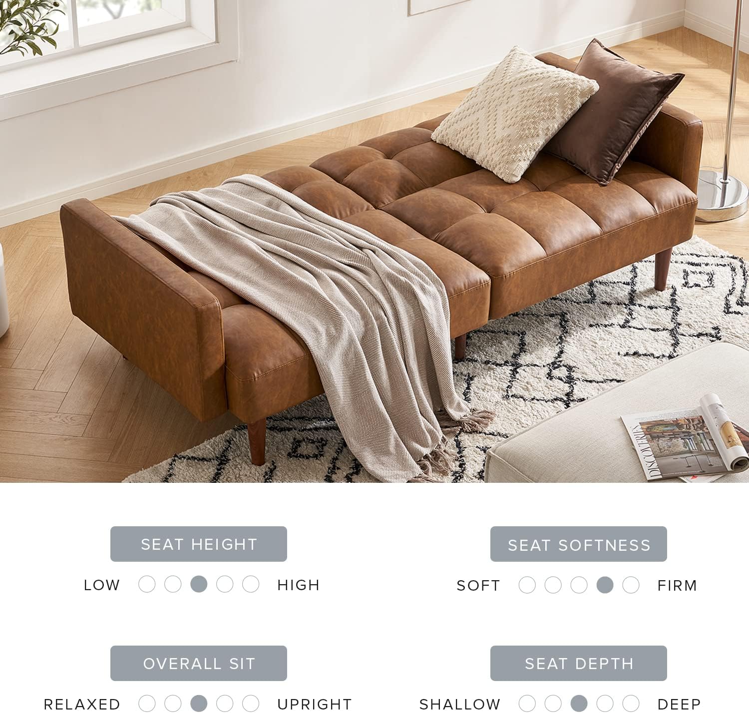 mopio 76.4" Futon Sofa Bed Chevron Styled, Sleeper Couch (Old Rosa Velvet)