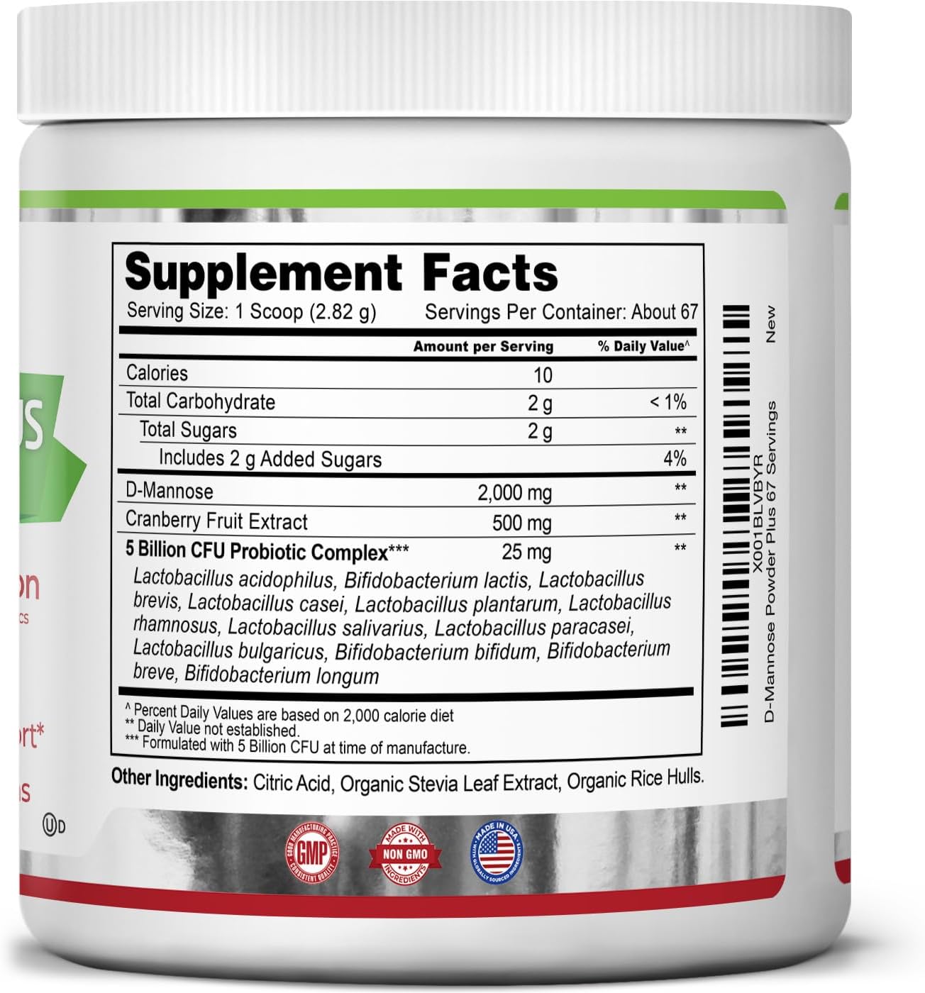 Zazzee D-Mannose Powder Plus, 2000 mg, 67 Servings, Free Scoop, Made in USA | Plus 5 Billion CFU Probiotics and Pure Cranberry Juice Extract, Kosher, 6.67 oz, Urinary Tract & Bladder Support, Non-GMO