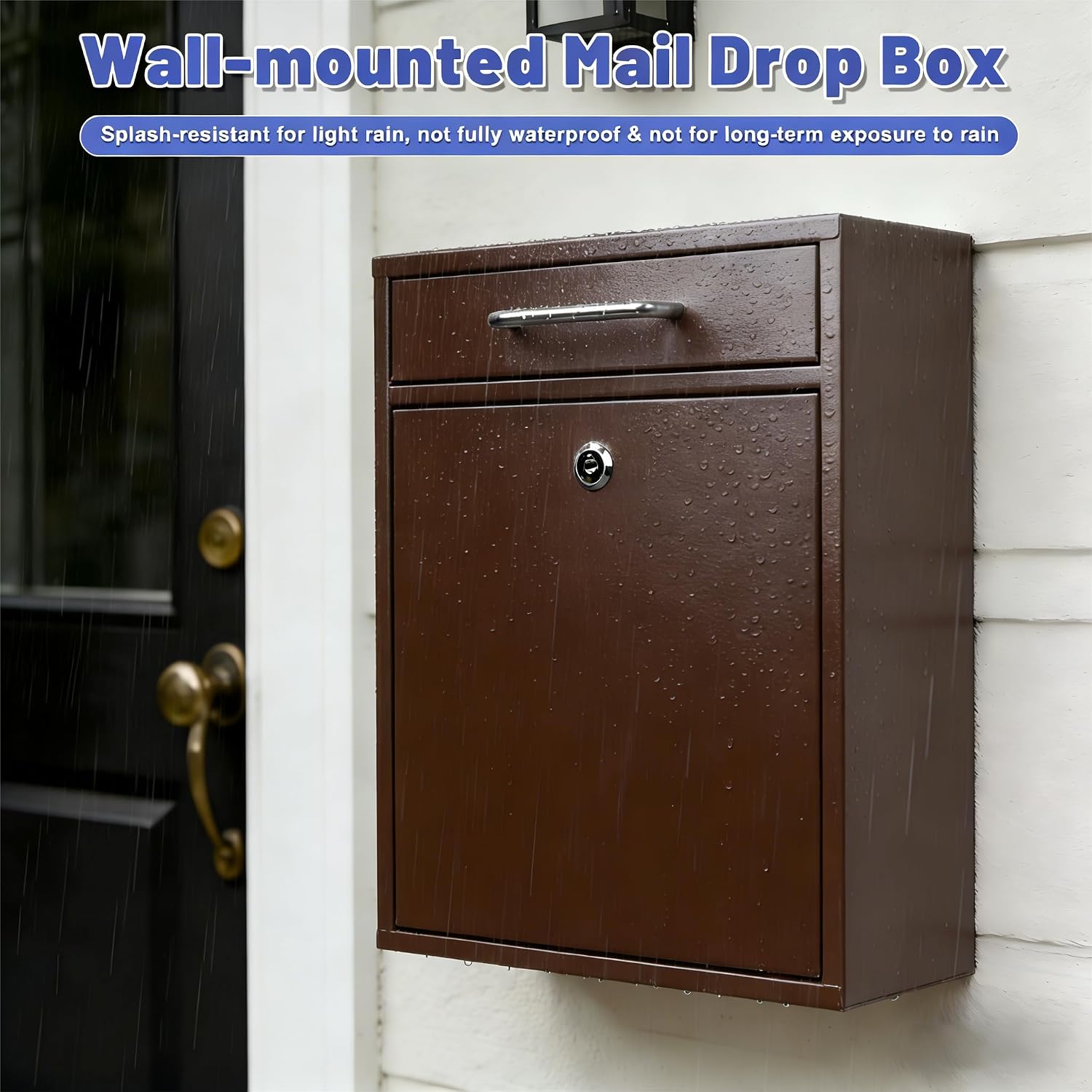 KYODOLED Steel Key Lock Mail Boxes Outdoor, Locking Wall Mount Mailbox, Security Lock Drop Box, Collection Boxes for Home, Office or Commercial,16.2H x 11.2L x 4.6W Inches, Black X Large