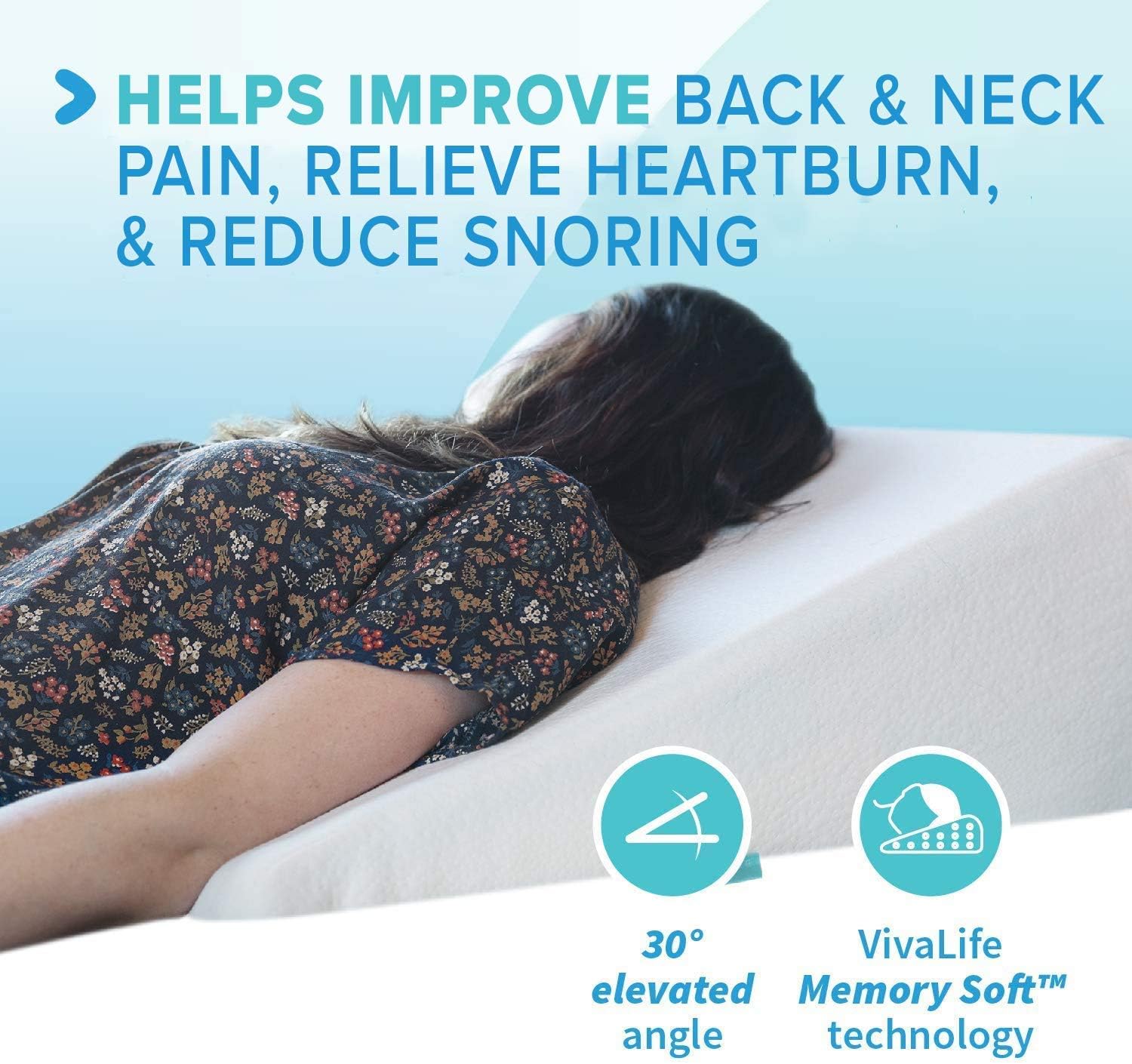 Bed Wedge Pillow Gel Memory Foam Top - Cooling Elevated Support Cushion for Lower Back Pain, Acid Reflux, Heartburn, Allergies