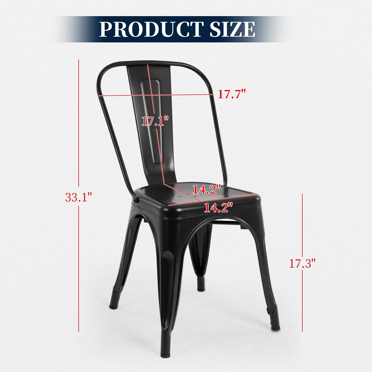 FDW | Metal Dining Chairs | Set of 4, Black | 330lbs Load | Stackable Tolix Side Chairs with Backrest | Non-Slip Feet | Indoor/Outdoor Use | Ideal for Kitchen & Restaurants