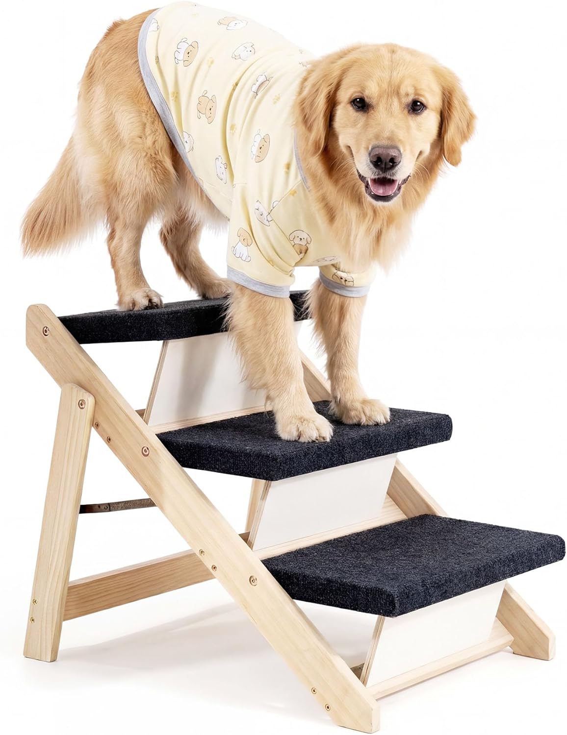 MEWANG Wood Pet Stairs & Ramp for Small/Medium Dogs & Cats, Aging Pets – 2-in-1 Foldable, Portable, Non-Slip Pet Ladder for Tall Beds, Couches