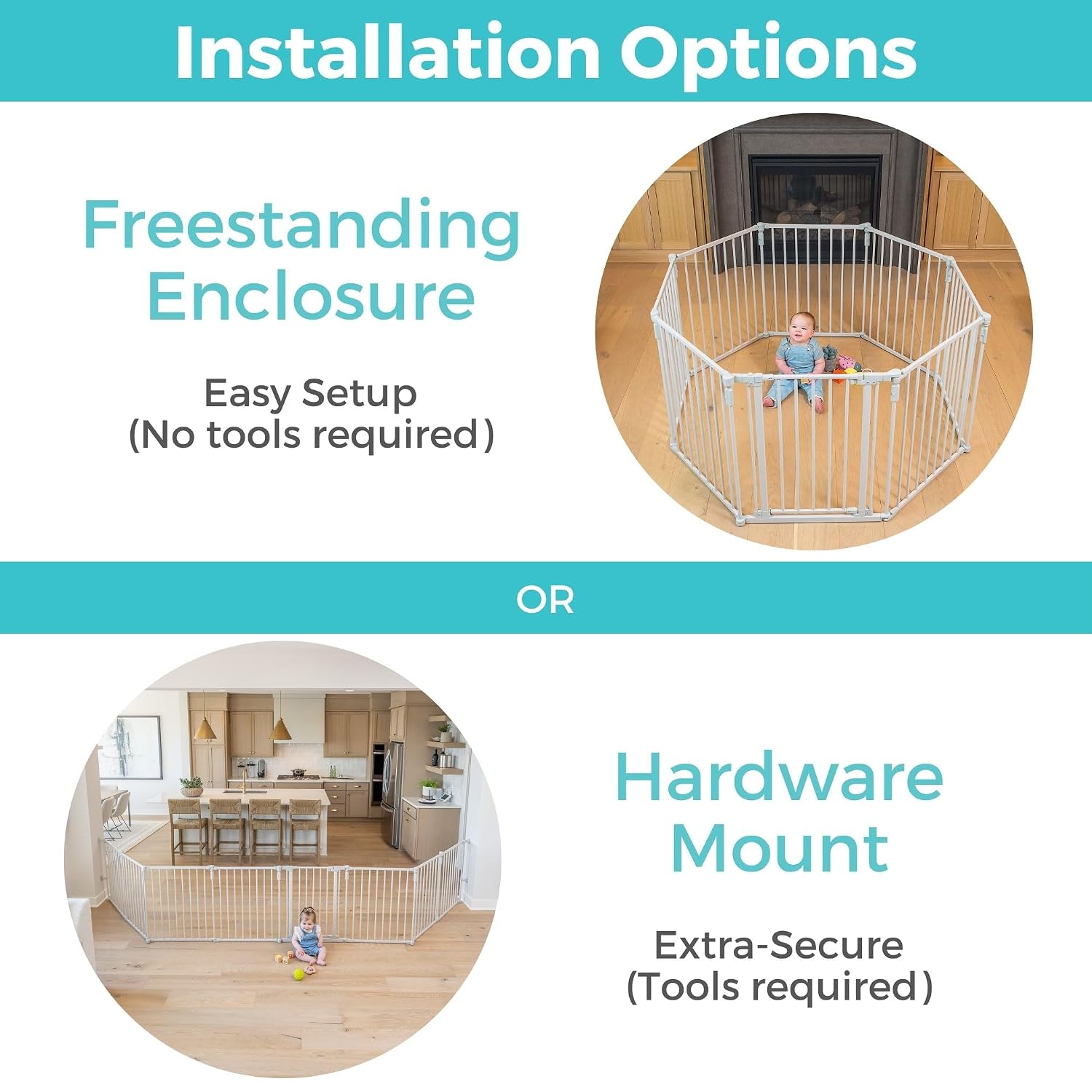 Toddleroo by North States - 3 In 1 Metal Superyard Baby Play Yard: 6 Panel Playpen, Safety Gate, or Extra Wide Baby Fence - Encloses Up to 10 Square Feet - 30 Inches Tall - Taupe