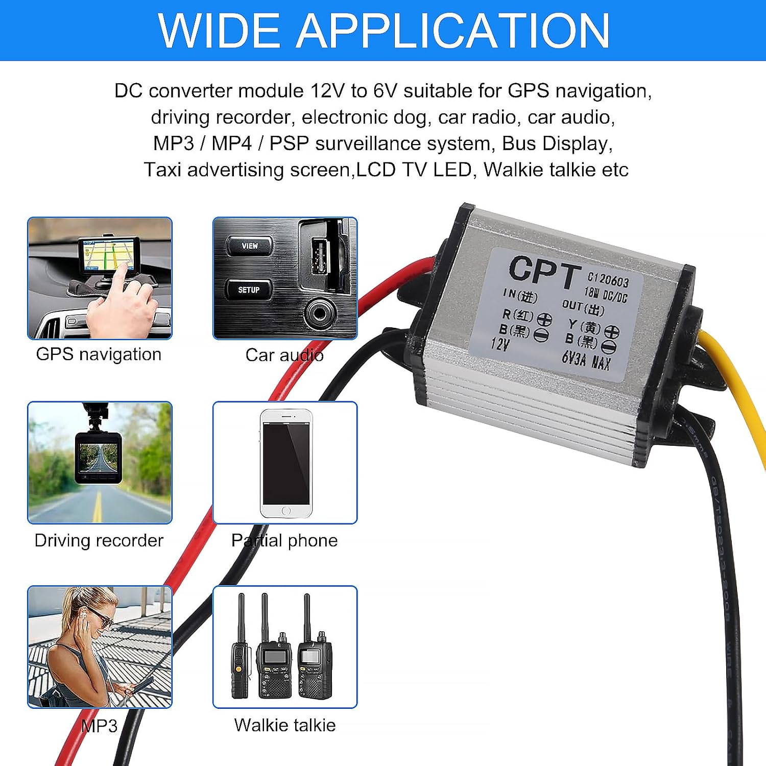 2PCS 12V to 6V Car Power Voltage Converter DC 9V-22V 12V to DC 6V Buck Voltage 3A 18W Waterproof High Efficiency Step Down Volt Module Power Supply