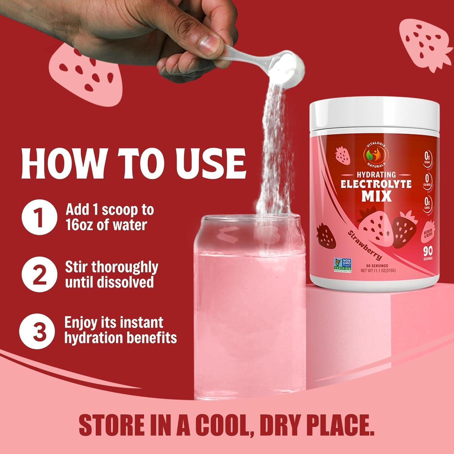 Electrolyte Powder – Zero Sugar Hydration Mix | 90 Servings | Keto, Vegan, Gluten-Free | Natural Electrolytes for Muscle Recovery