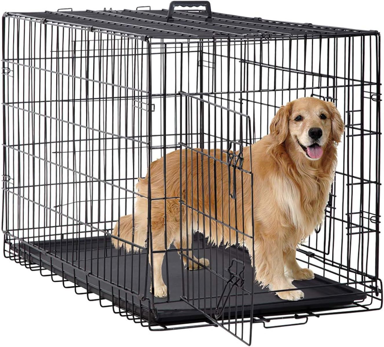 BestPet | Dog Crate | 48" | Black | Foldable Metal Kennel with Double Doors