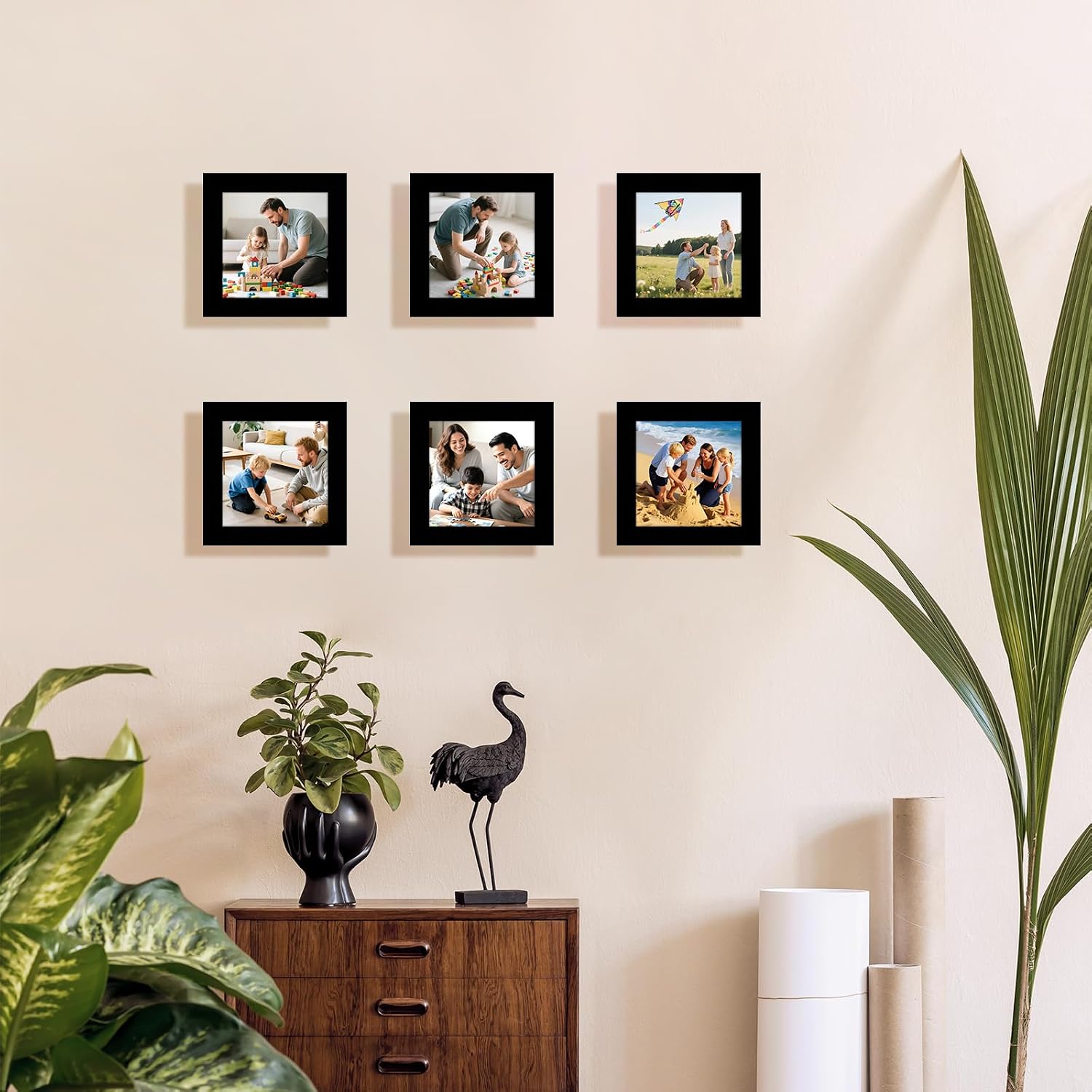 Picture Frames 8x8 2 Pack Made of Solid Wood Black for Wall Mounting and Tabletop Display