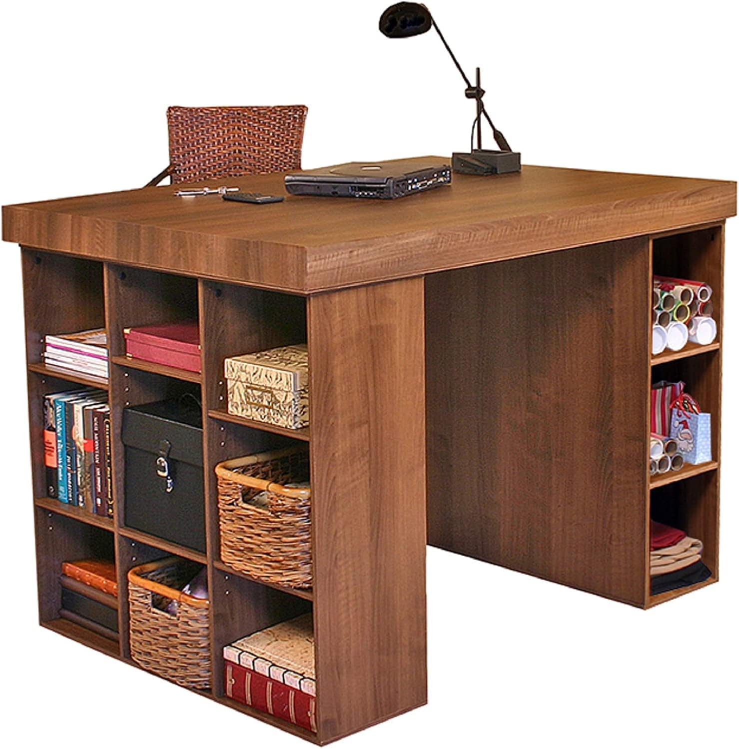 Project Center Desk with Bookcase and 3 Bin Cabinet-Oak