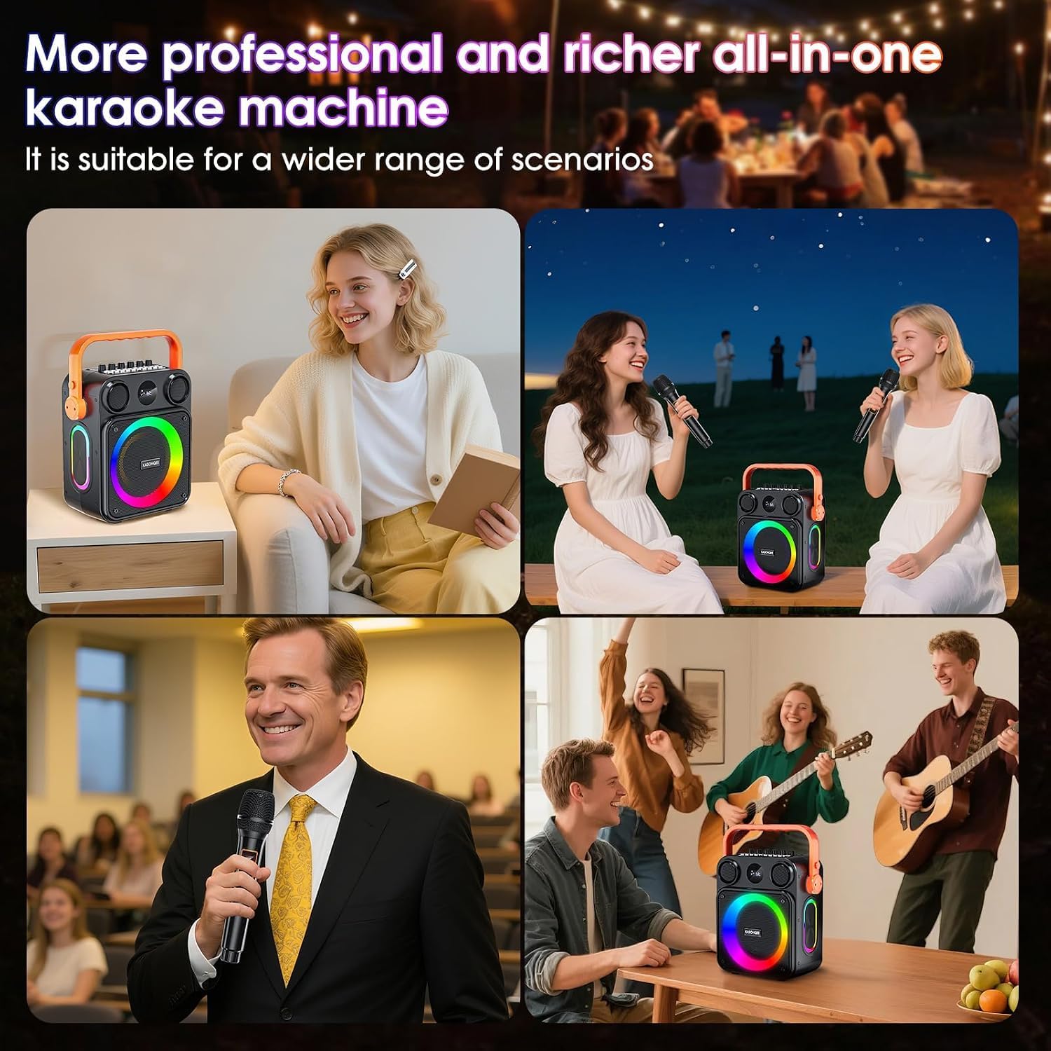 Karaoke Machine with 2 Wireless Microphones for Adults & Kids, 8000mAh Portable Bluetooth Speaker PA System with Lights, Supports AUX in/TF Card/FM/REC, Microphone Speaker Set for Home Party, Outdoor