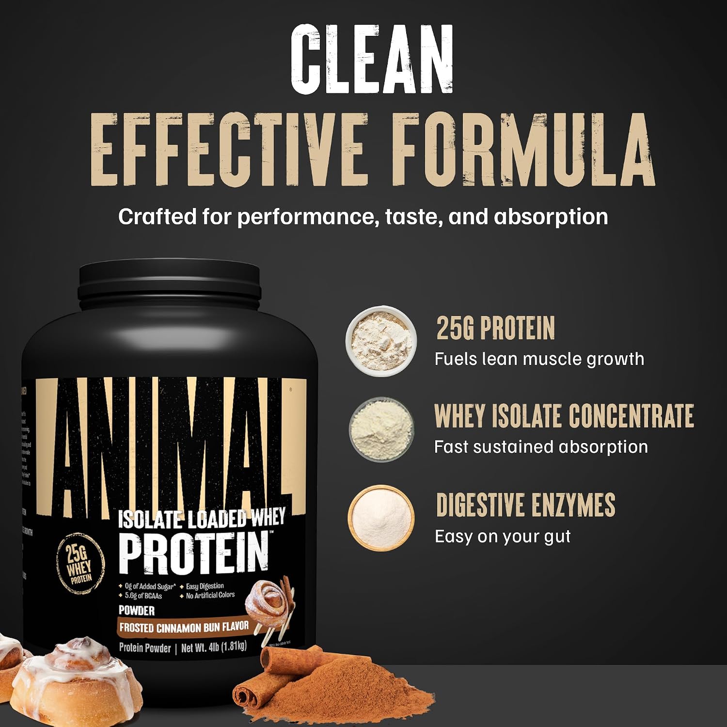 Animal Whey Isolate Protein Powder - Loaded for Pre & Post Workout Muscle Builder and Recovery with Digestive Enzymes for Men & Women - 25g Protein, Great Taste, Low Sugar - Chocolate 2 lbs