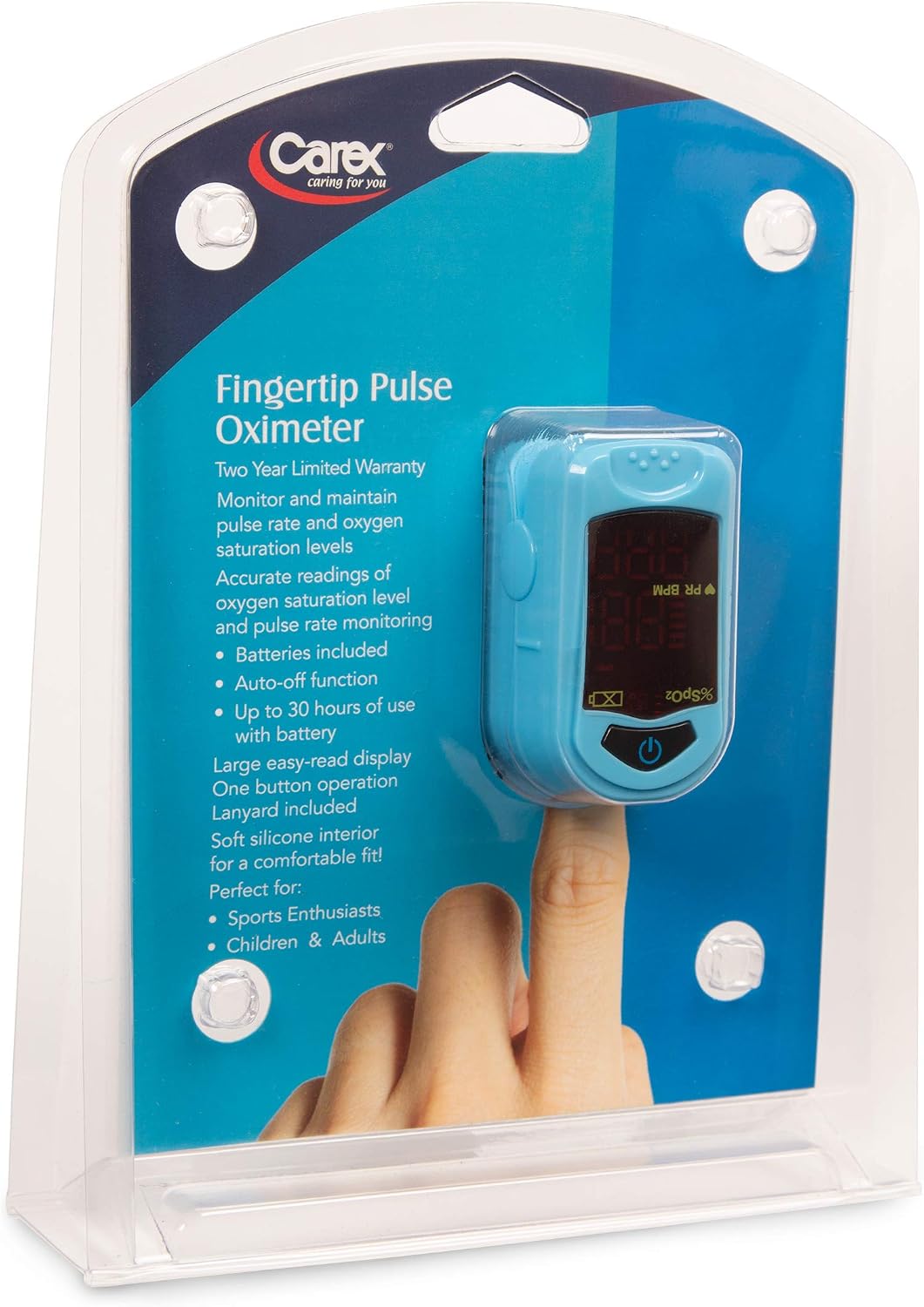 Carex Finger Pulse Oximeter Oxygen Saturation Monitor - Pulse Ox Fingertip o2 Monitor for Pediatric and Adult - Comes with a Lanyard