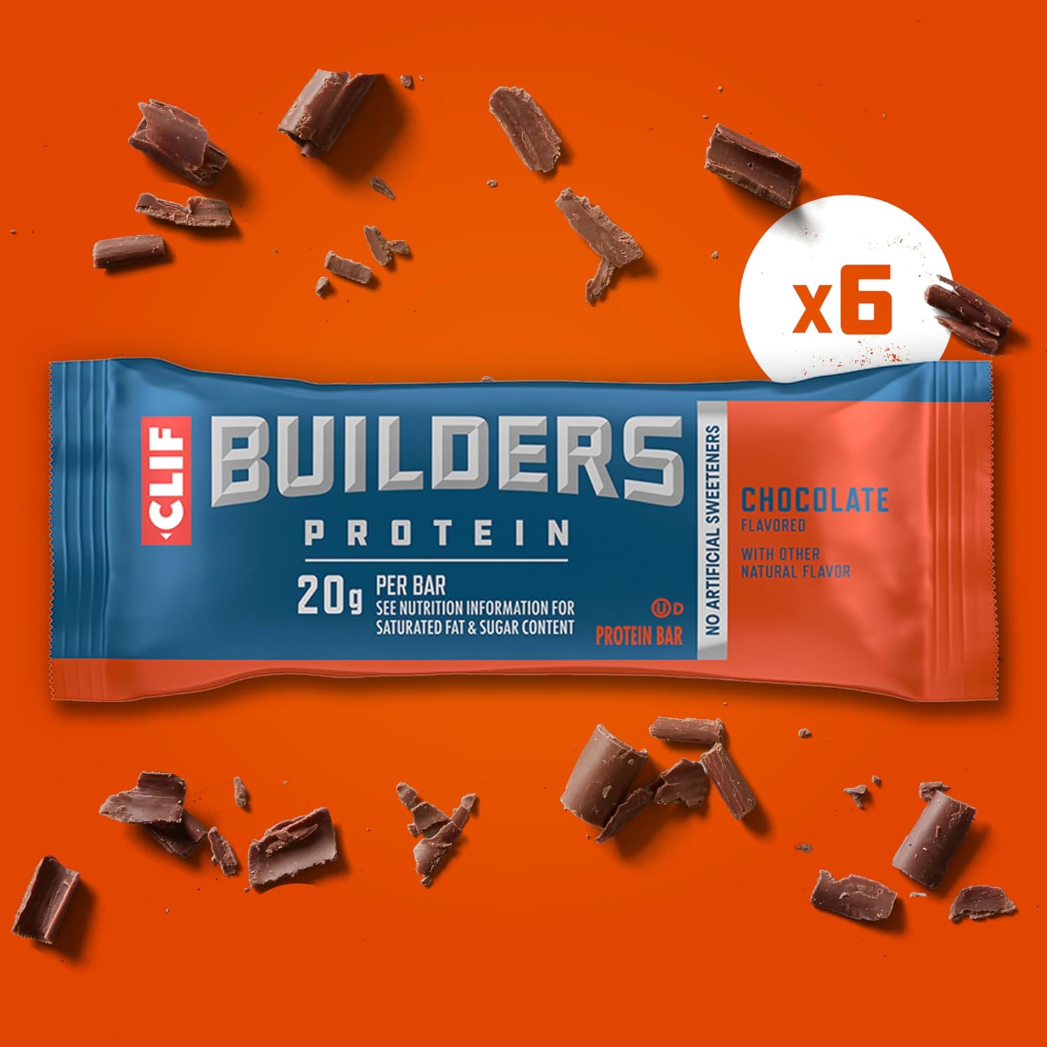 CLIF BUILDERS Protein Bars - Chocolate Flavor - 20g Plant Based Protein - Gluten Free - Non-GMO - Low Glycemic - No Artificial Sweeteners - 2.4 oz.