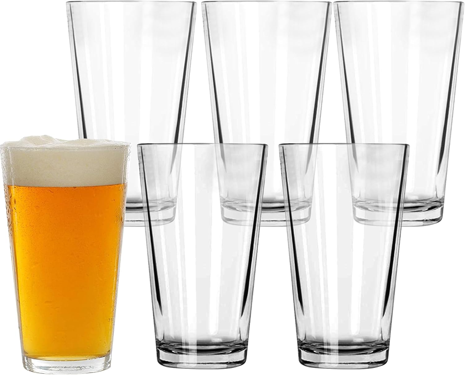 Pint Glasses Set of 6 - 16 oz Drinking Glasses Made for Cold Beverages - 16 oz Mixing Glass & Highball Set of 6 for Homes