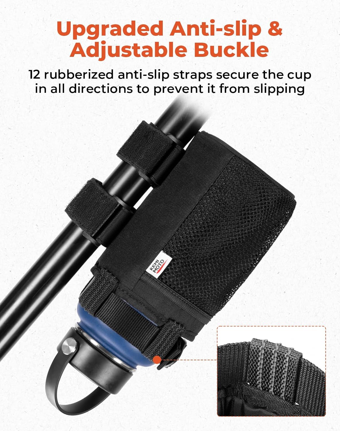 KEMIMOTO 2 Pack Cup Holder, Roll Bar Cup Holder for UTVs | Fit for Wheelchair Scooter Walker Rollator Bike Golf Cart Boat with Mesh Pockets and Sticky Straps