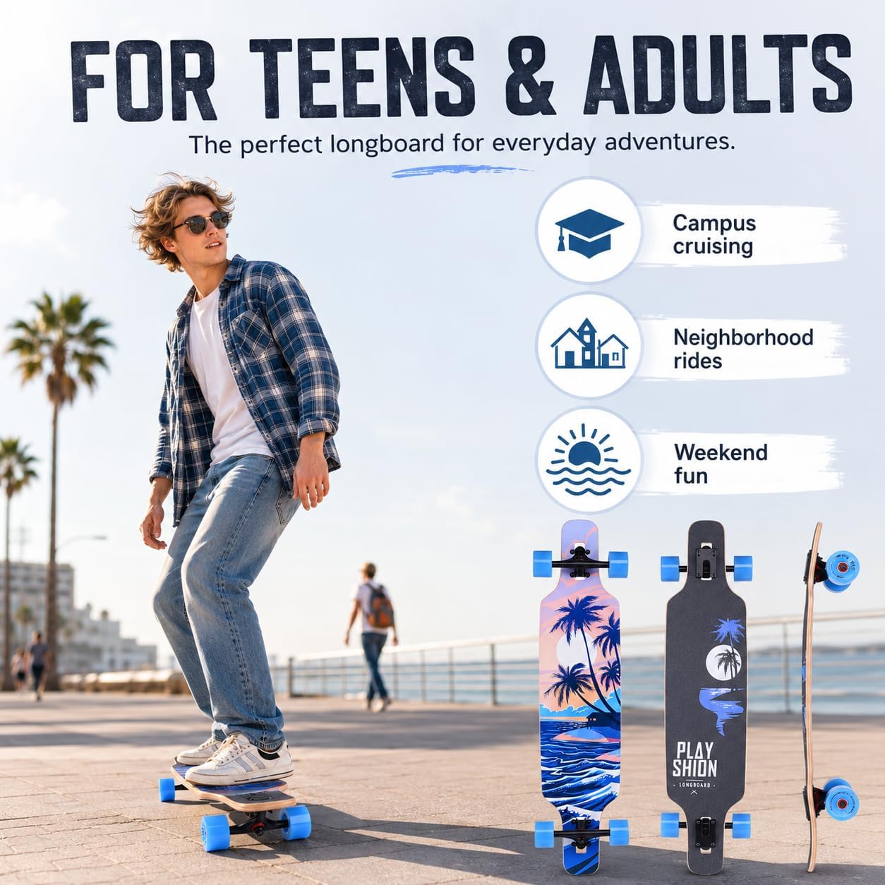 Playshion 39 Inch Drop Through Longboard Skateboard for Beginners
