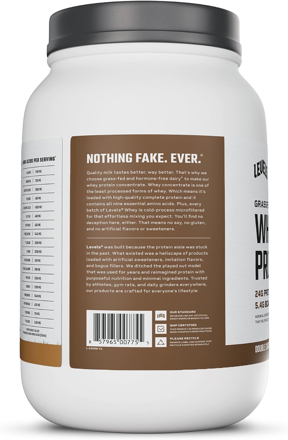Levels Whey Protein Powder, No Artificial Ingredients, Pure Chocolate, 5LB | 24G of Protein, 5.4G BCAAs, Clean Ingredients, Hormone Free Dairy, No Fillers, No Added Sugar, No Junk