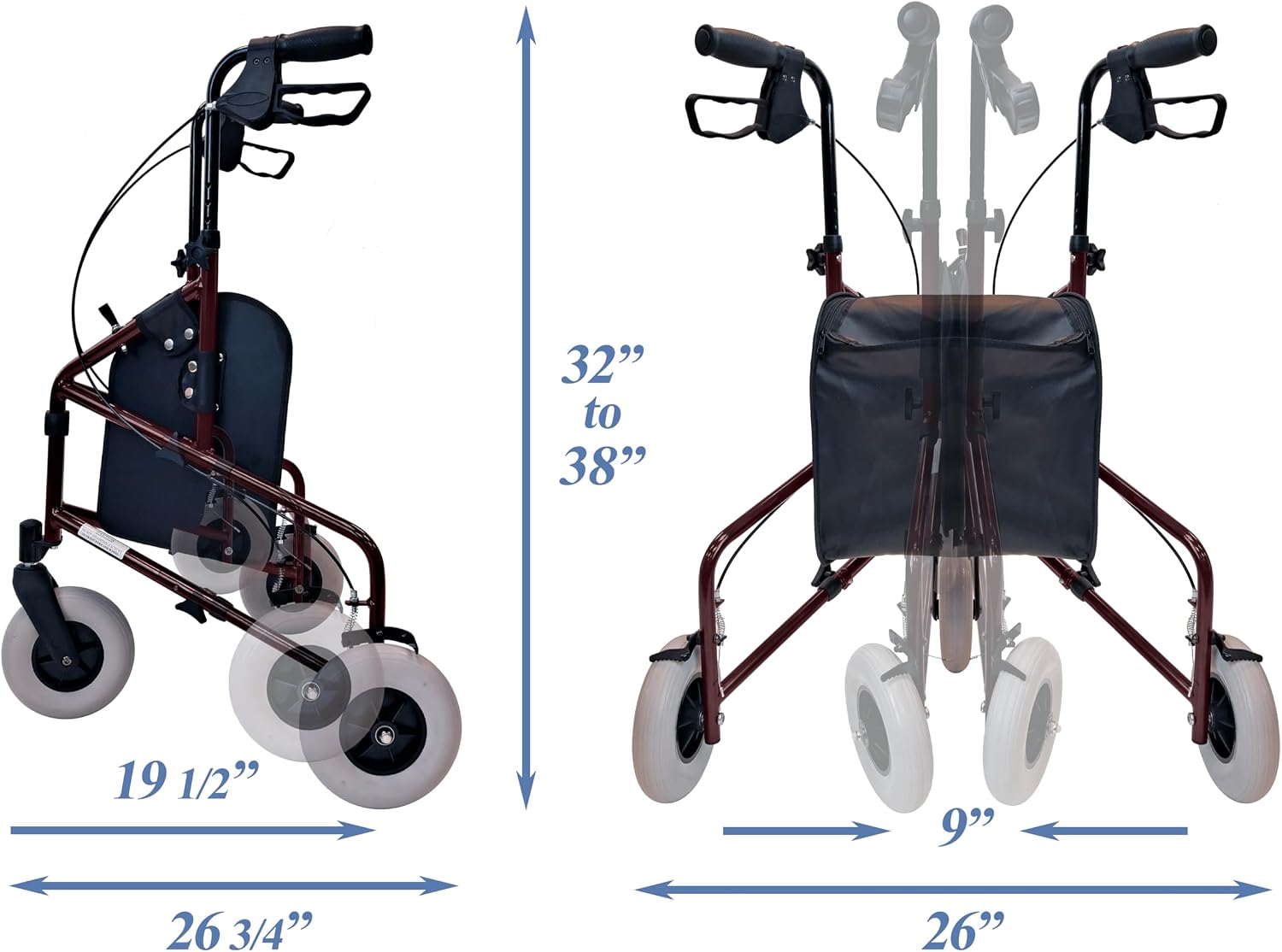 Freedom Lightweight Retractable 3 Wheel Walker with Balloon Tires