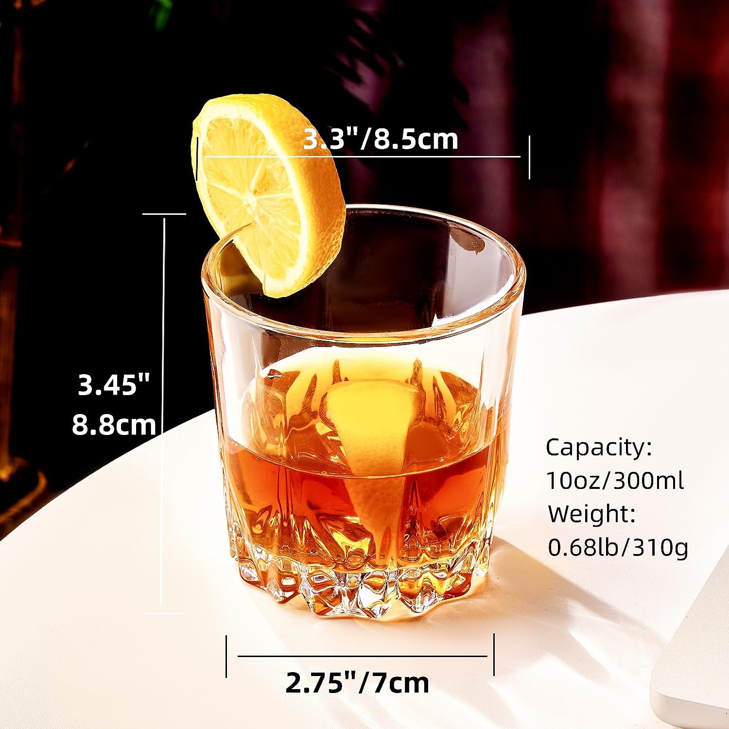 GLASKEY 12 oz Storm Japanese Whiskey Glasses Set of 4, Unique Cognac Glasses, Heavy Thick Bottom Bar Glass for Scotch Bourbon Rum Gin Water Cocktail,Gifts Men Gifts Ideas