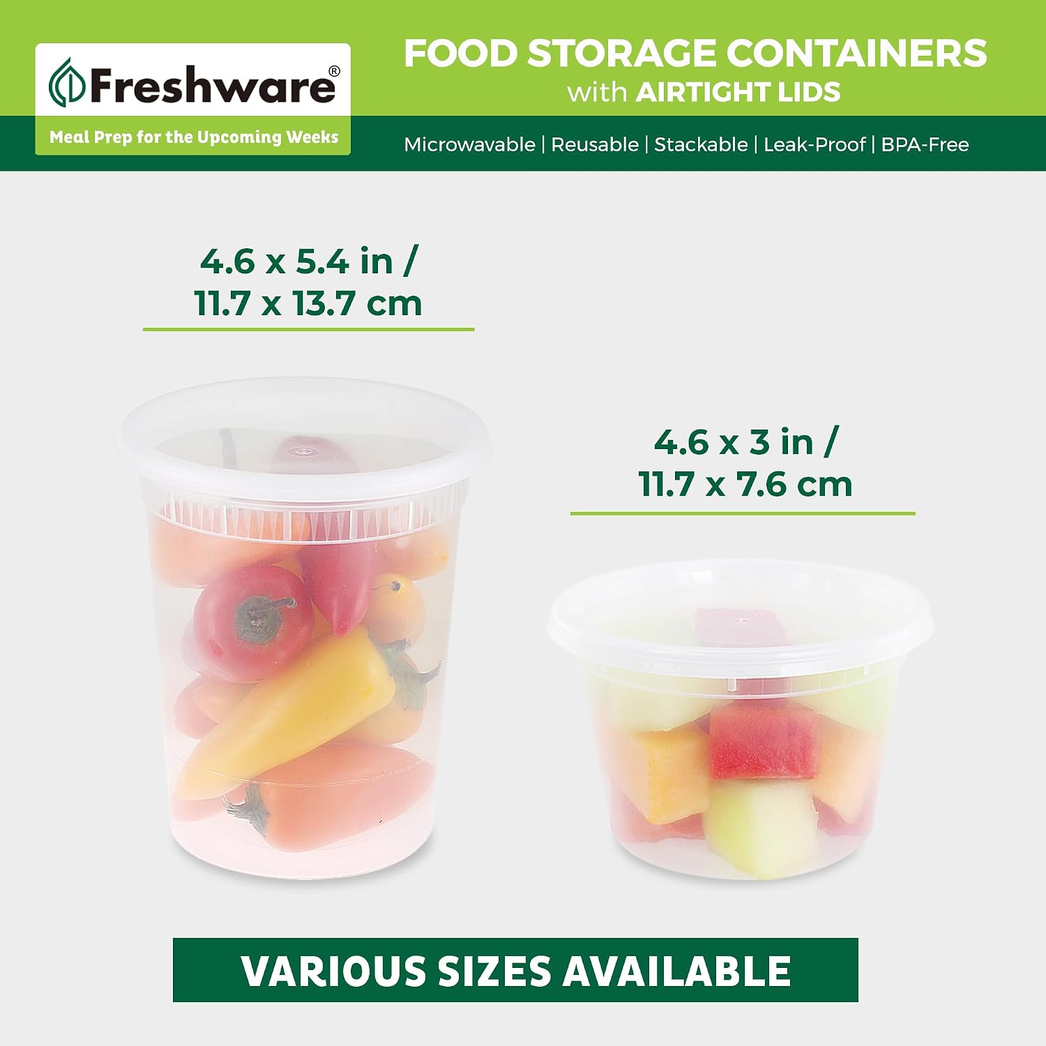 Freshware Food Storage Containers [24 Set] 32 oz Plastic Deli Containers with Lids, Slime, Soup, Meal Prep Containers | BPA Free | Stackable | Leakproof | Microwave/Dishwasher/Freezer Safe