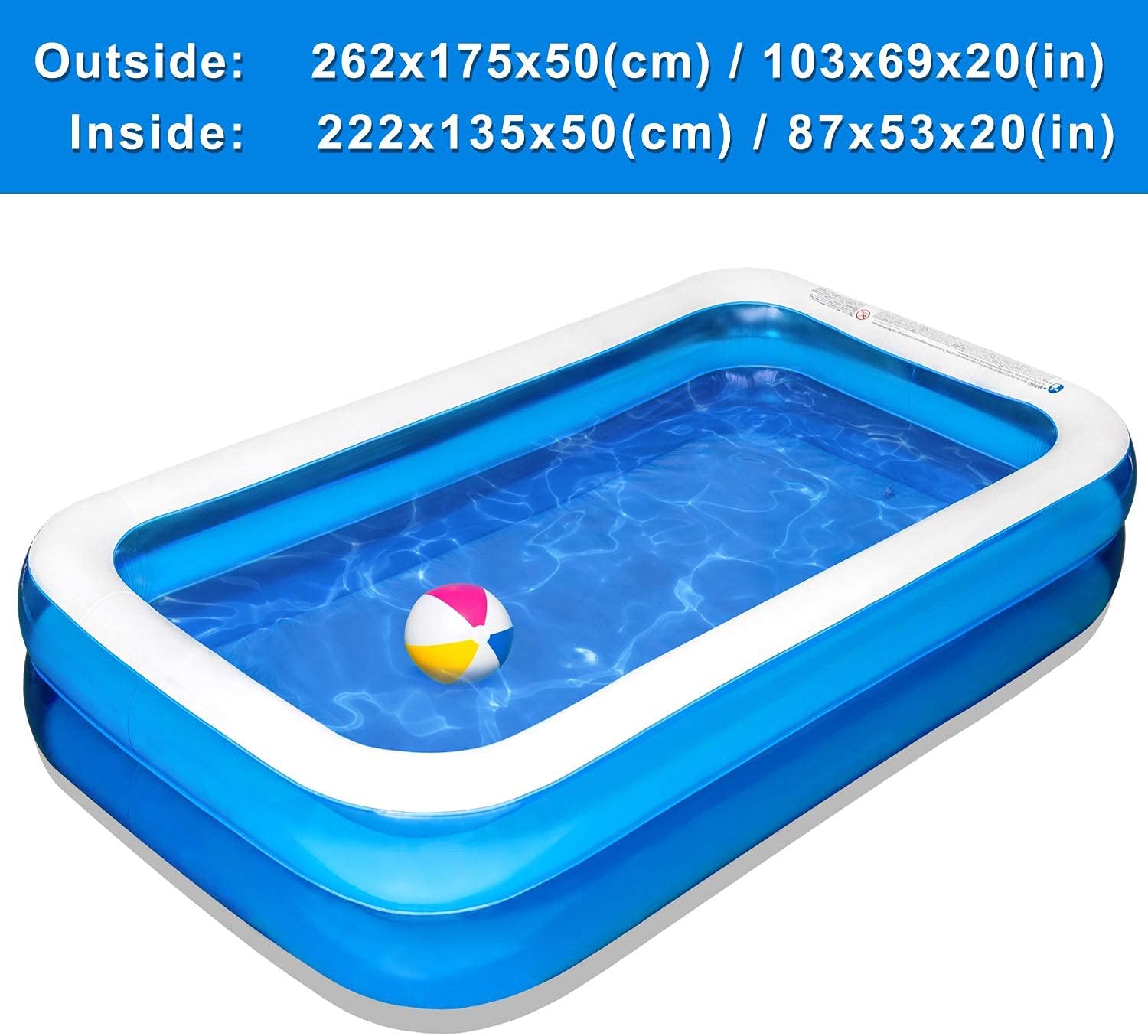 Inflatable Kiddie Pool, 50x33x17 Inch Rectangular