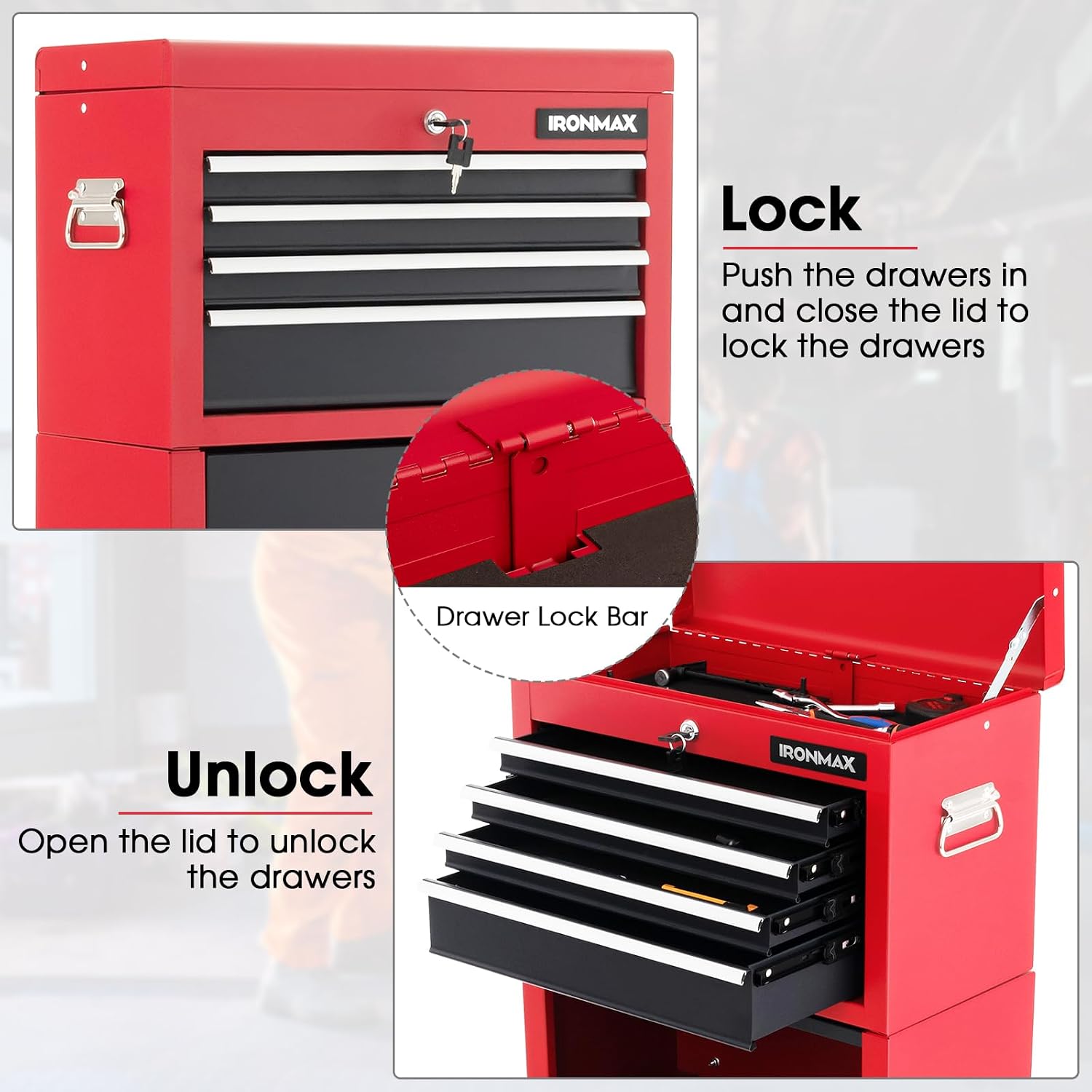 Goplus Rolling Tool Chest, 5-Drawer Tool Box Organizer w/Lockable Wheels & Sliding Drawers & Detachable Top & Adjustable Shelf, Tool Storage Cabinet for Garage Workshop (Red)