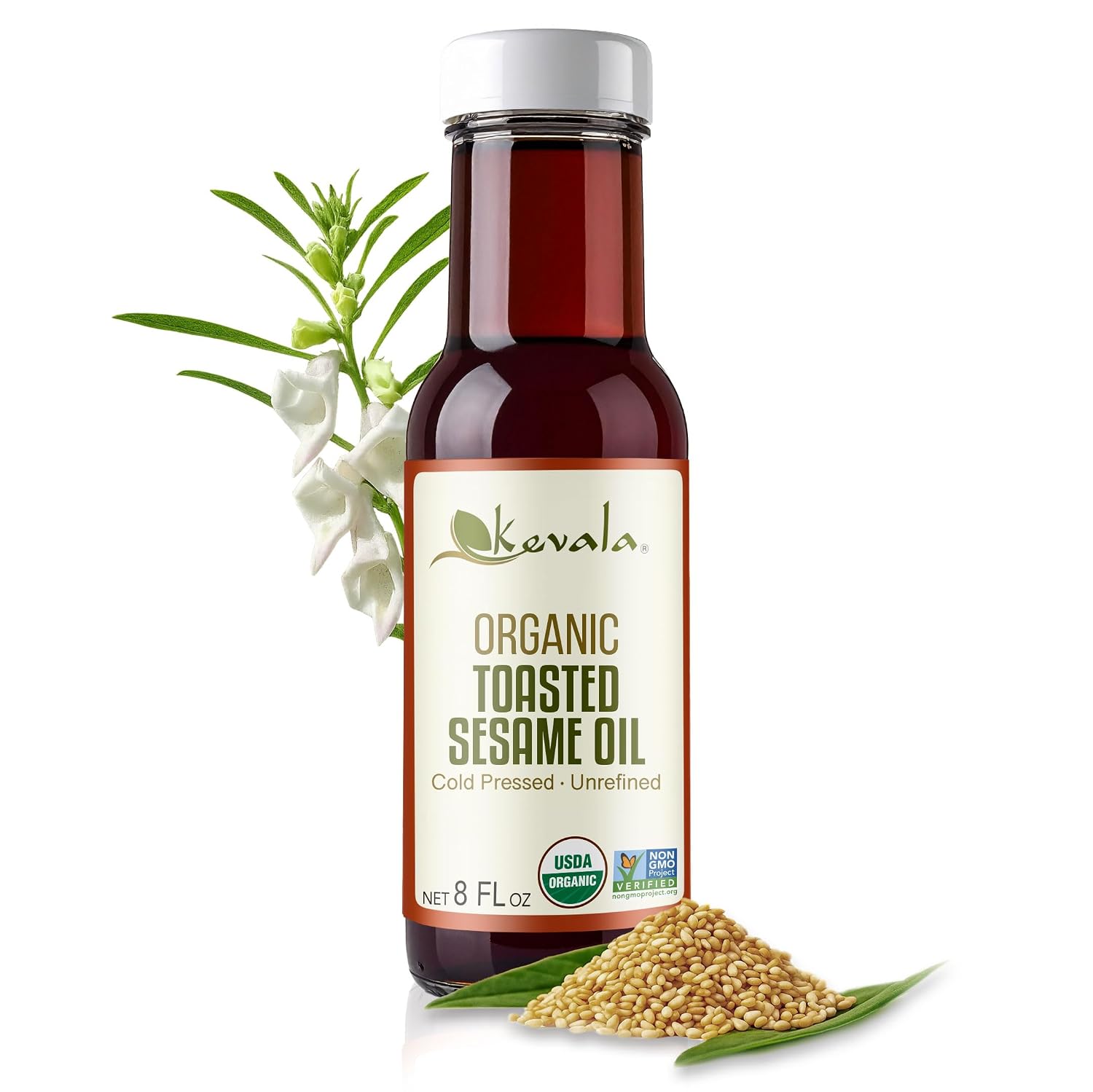 Kevala Organic Toasted Sesame Oil - 1 gal, Made with Organic Sesame Seeds | Medium Smoke Point Suitable for Light Roasting and Stir-Frying, Kitchen Pantry Essential Vegetable Oil, Salad Dressing Base