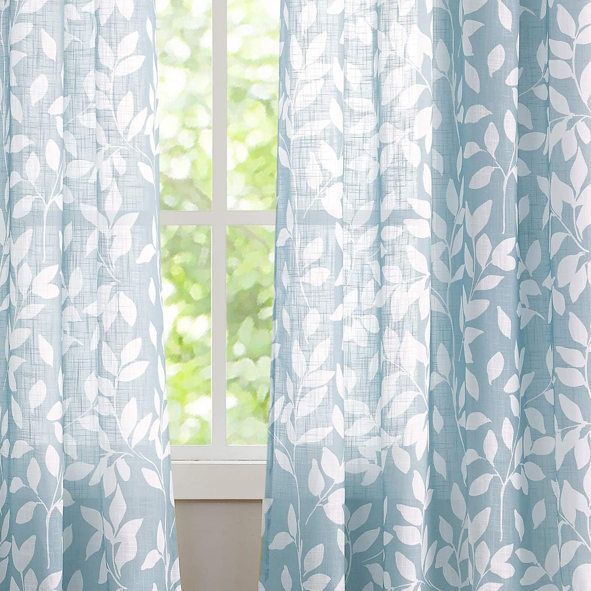 Leaf Semi Sheer Curtains for Bedroom Living Room 52x72" Taupe White Print 2