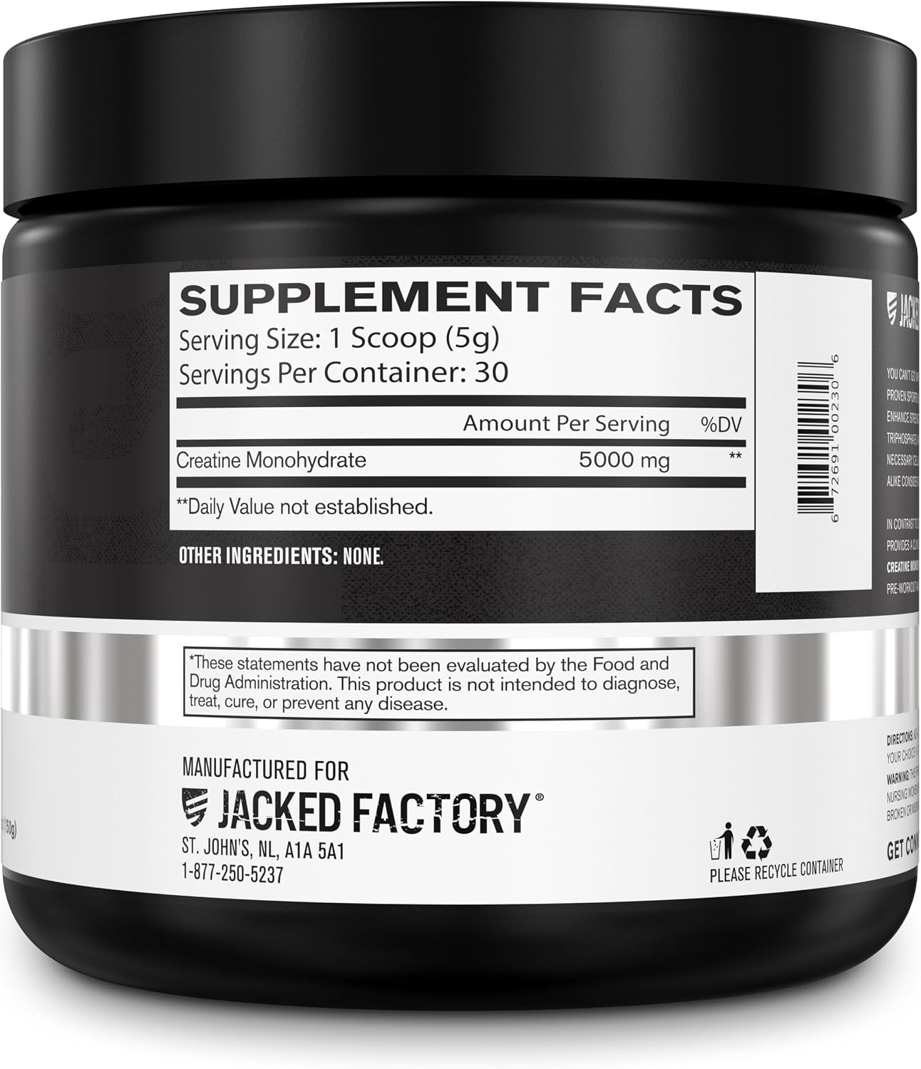 Jacked Factory Creatine Monohydrate Powder 425g - 5g Daily Micronized Creatine Monohydrate for Men and Women, Vegan-Friendly