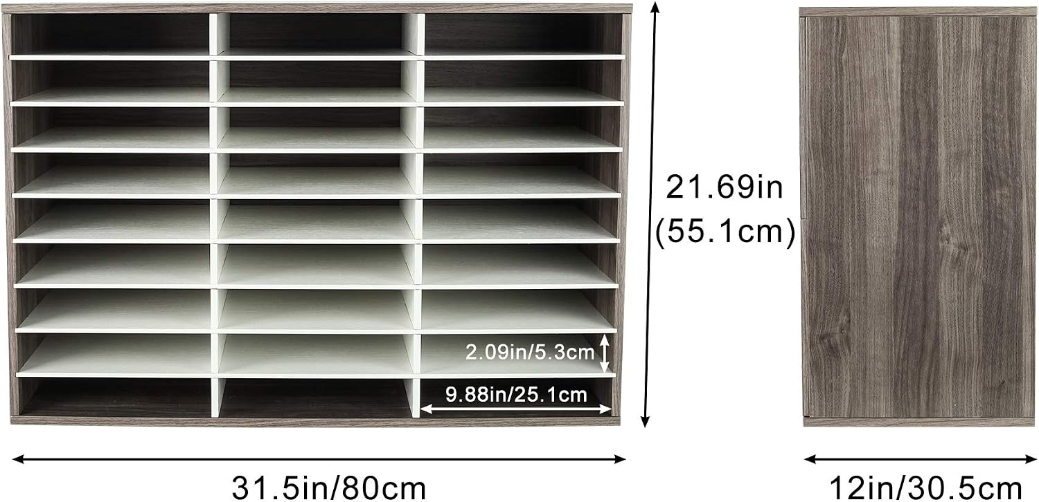 TQVAI Wood Literature Organizer, 27 Slots Hold 13500 Sheets A4 Papers, Wooden Desk File Paper Storage Organizer with Adjustable Shelves