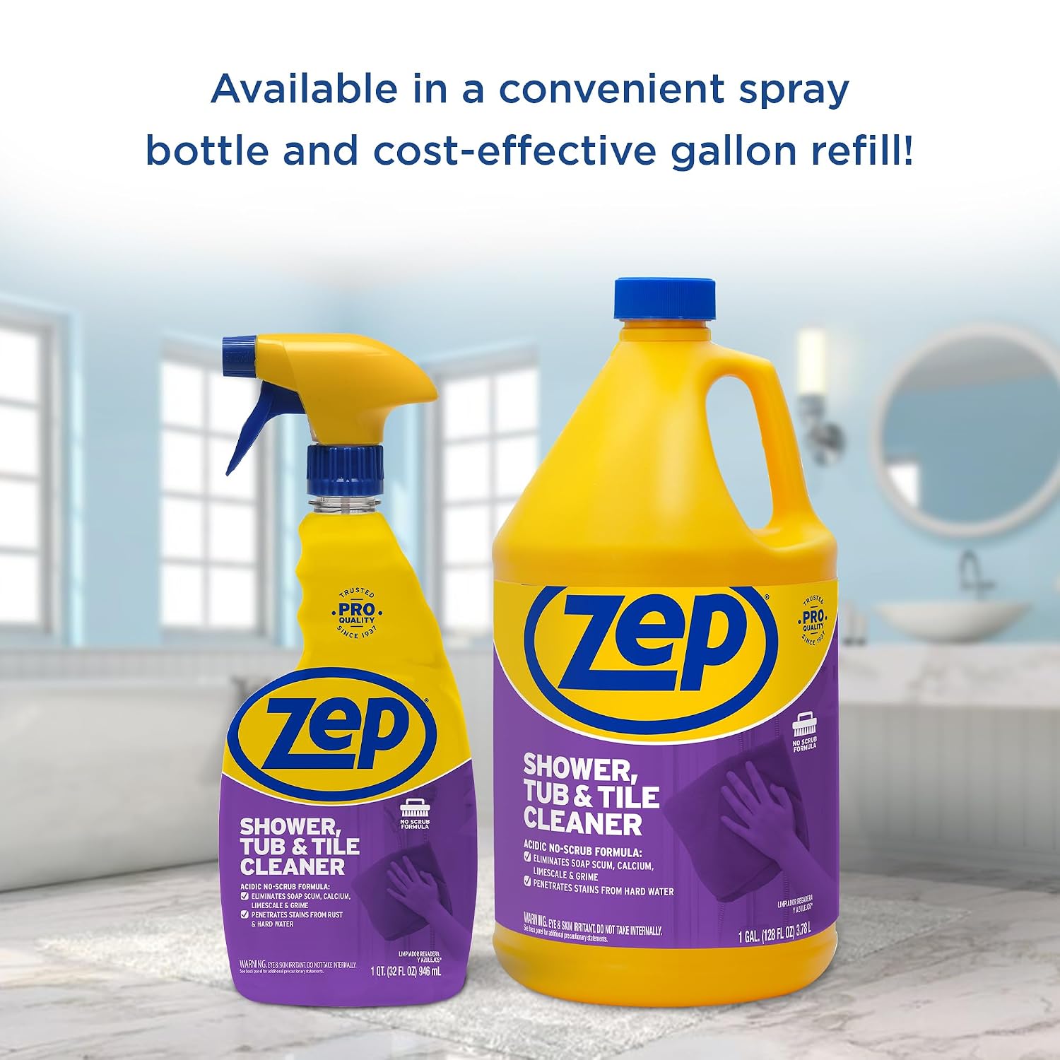 Zep Shower Tub and Tile Cleaner 1 Gallon ZUSTT128 (Case of 2) - No Scrub Pro Formula Breaks up Tough Buildup on Contact