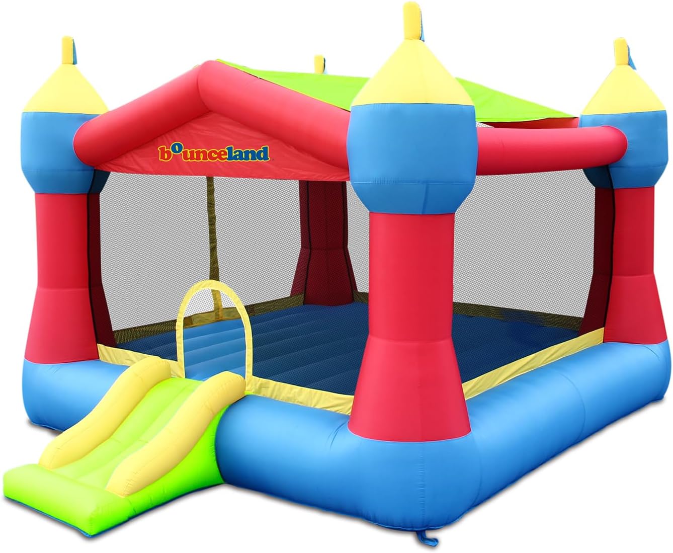 Bounceland Inflatable Party Castle Bounce House Bouncer, 16 ft L x 13 ft W x 10.3 ft H, Basketball Hoop, Removable Sun Roof, UL Strong Blower included