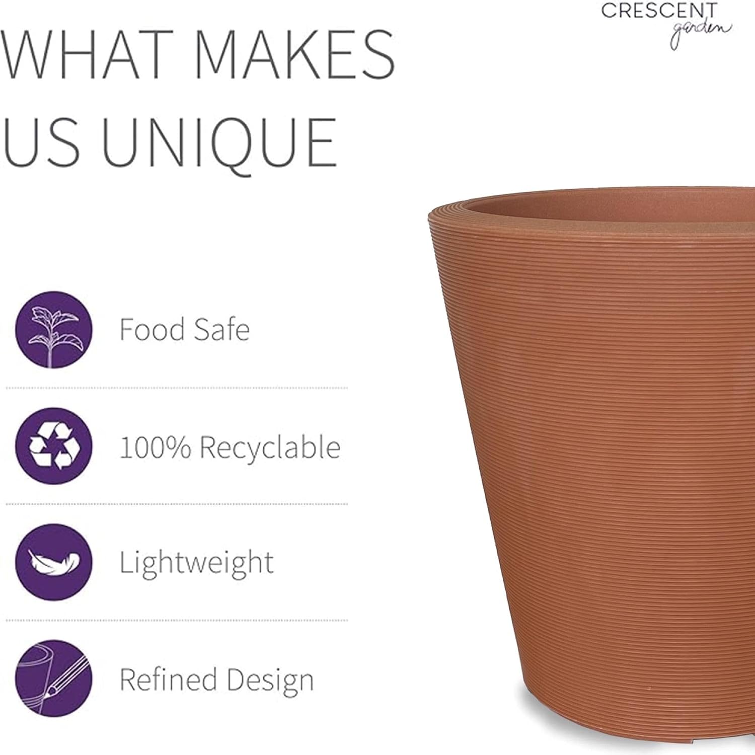 Crescent Garden Madison Planter– Weather-Resistant, Double Walled Indoor/Outdoor Plant Pot with Drain Hole – Durable All-Season Flower Container, 14" W (Cloud White)