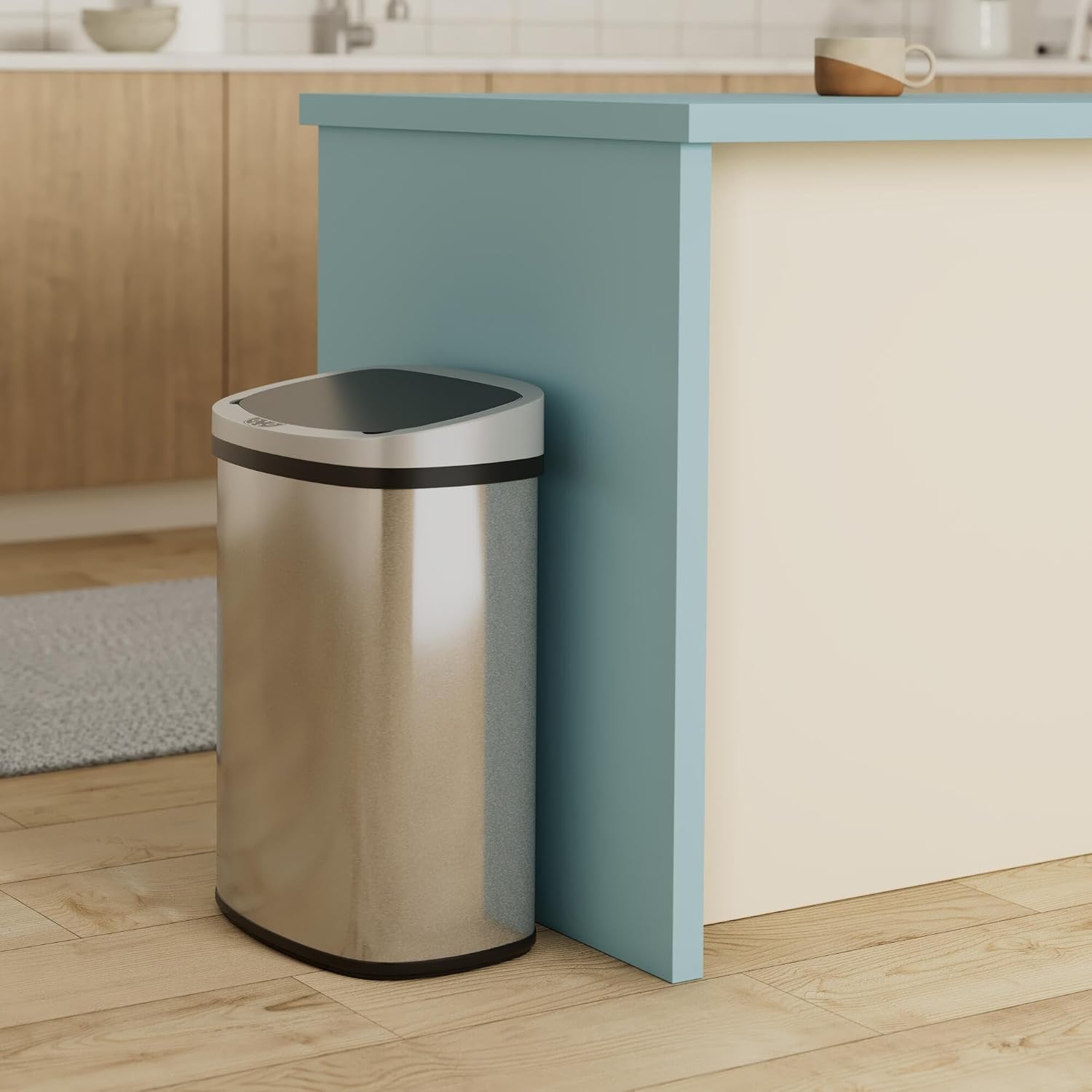 13 Gallon Touch-Free Automatic Stainless-Steel Trash Can Garbage Can Metal Trash Bin with Lid for Kitchen Living Room Office Bathroom, Electronic Motion Sensor Automatic Closure & Opening