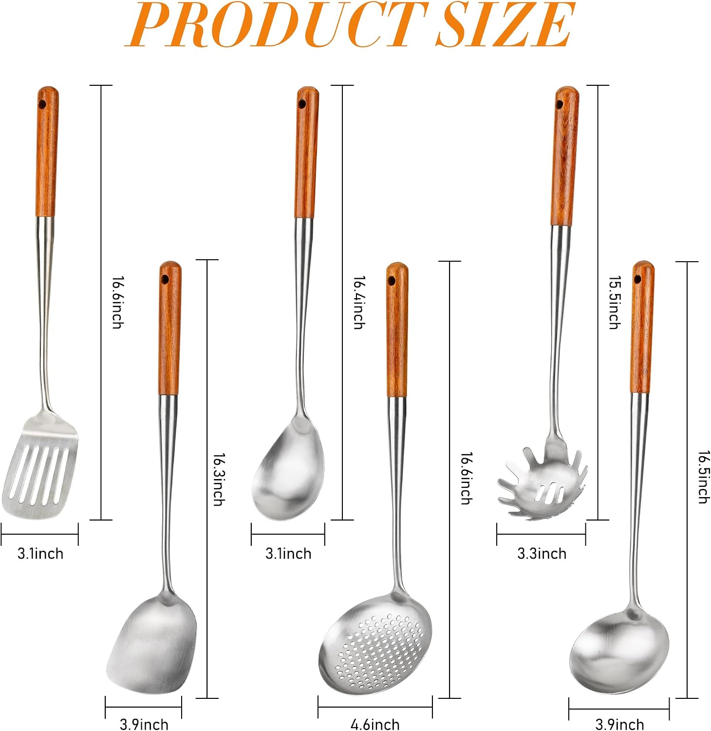 FJNATINH Wok Spatula and Ladle,Skimmer Ladle Tool Set, 17inches Spatula for Wok, 304 Stainless Steel Cooking Utensils