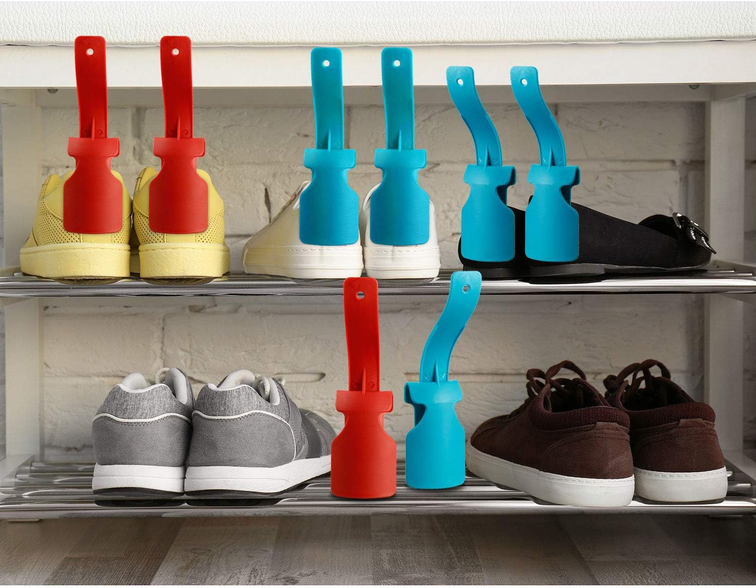 Boao 4 Pcs Lazy Shoe Helper Bulk Easy on Easy off Plastic Shoehorn