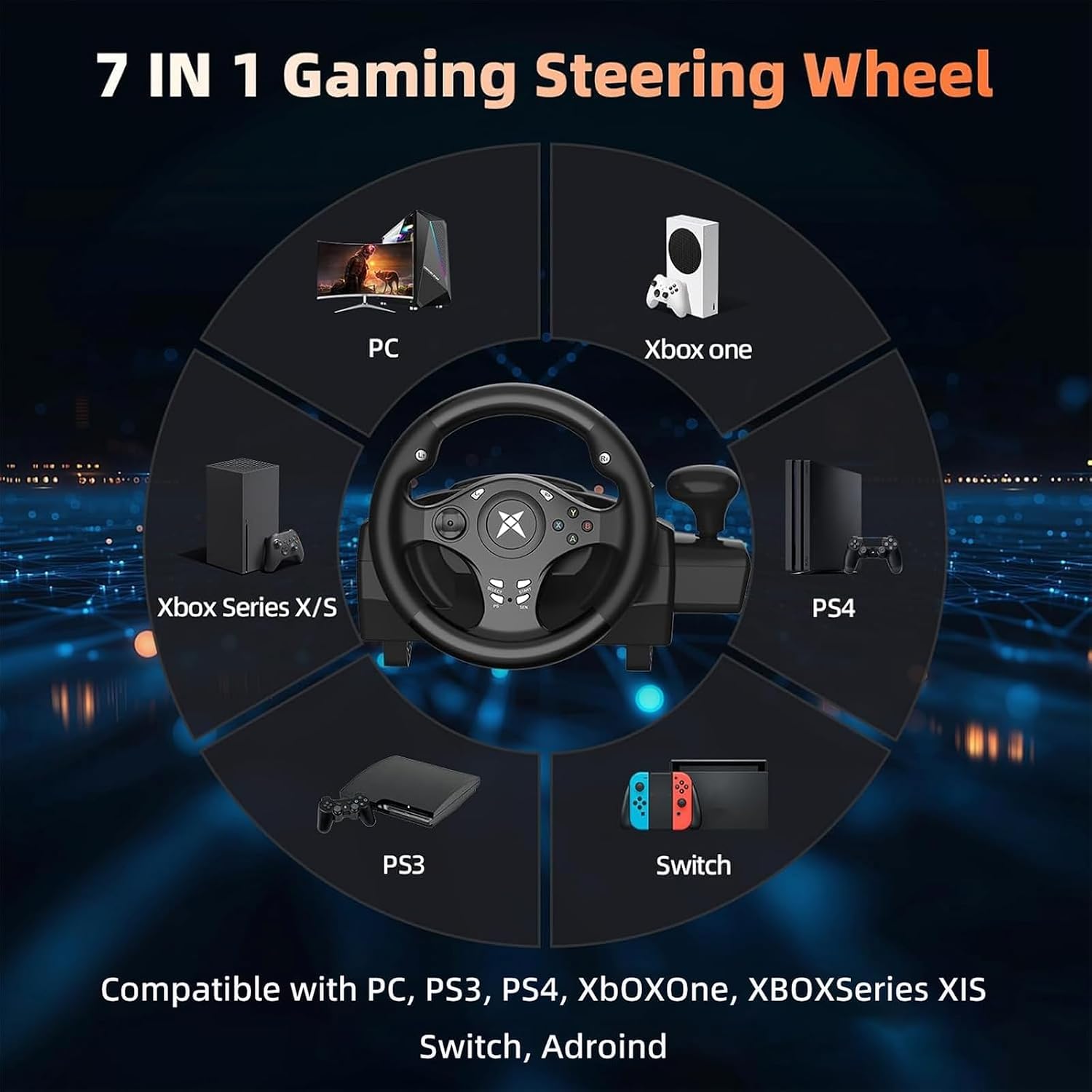 DOYO Gaming Steering Wheel with Pedals for PC, Xbox One, Xbox Series X