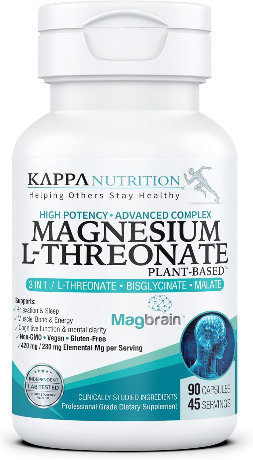 Kappa Nutrition Powered by Magbrain™ Magnesium L-Threonate Plant-Based, 420mg Elemental Magnesium (3 Capsules) from 2, 253mg, 120 Vegan Capsules