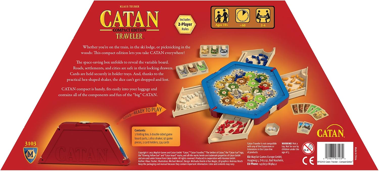 CATAN Traveler COMPACT EDITION Board Game - Settle, Trade, and Build on the Go! Strategy Game, Family Game for Kids and Adults, Ages 10+, 2-4 Players
