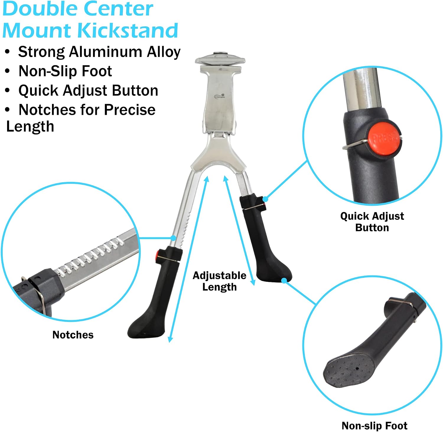 Lumintrail Center Mount Bike Double Leg Kickstand - Adjustable Height Kick Stands for 24, 26, 27.5, 29 Inch Adult Bicycles - Perfect for Cruiser, Road and Hybrids