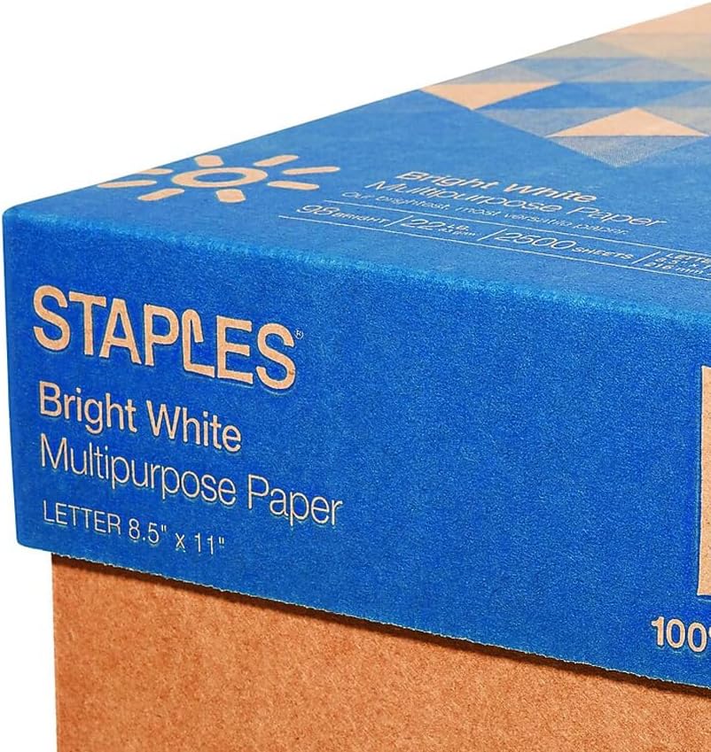 Staples Multipurpose Paper, 8 1/2" x 11", Bright White, Ream, For Office, School & Home