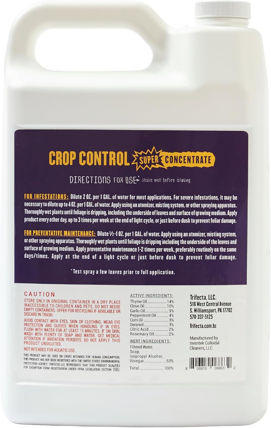 Trifecta Crop Control Super Concentrate | 4 oz | All-in-One Pesticide, Fungicide, Miticide And Insecticide | For Spider Mites, Mildew, Mold And Botrytis
