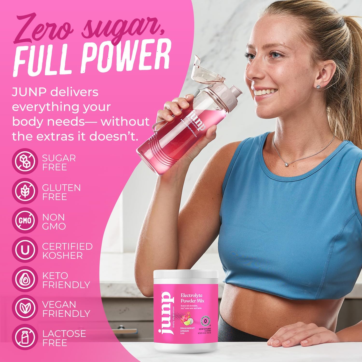 JUNP Electrolytes Powder No Sugar No Carbs – Lemonade Keto Electrolyte Drink Mix - Potassium & Salt Hydration Powder Electrolytes - Zero Calorie