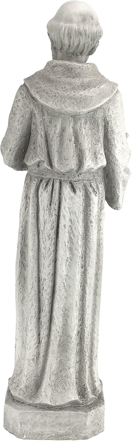 Design Toscano Francis of Assisi Blessing Religious Garden Decor Statue with Bird Bath Feeder, 19 inches Tall, Cast Stone Resin, Gray Stone Finish