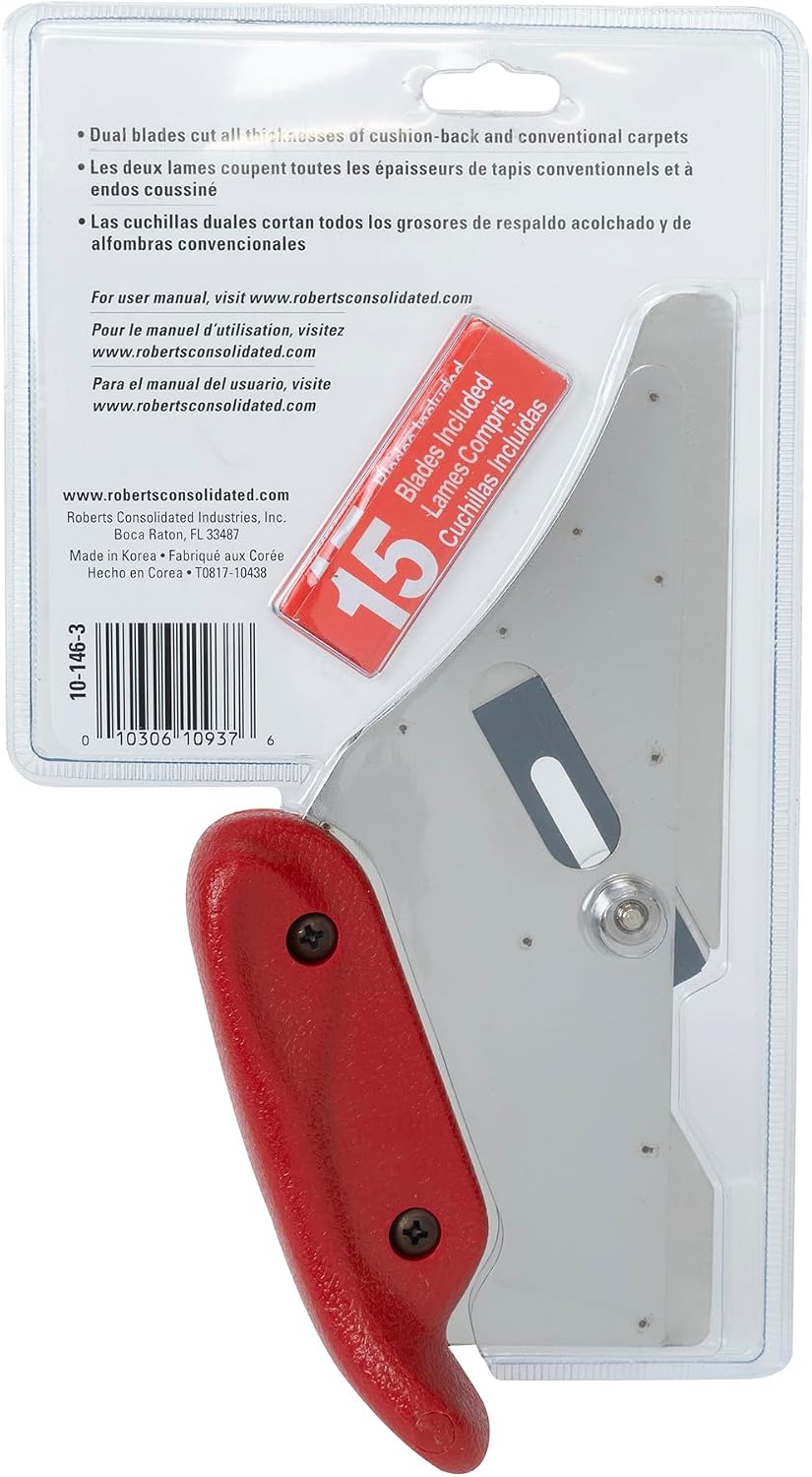 Roberts 10-146-3 Cushion Back Carpet Cutter with 15 Heavy Duty Slotted Blades