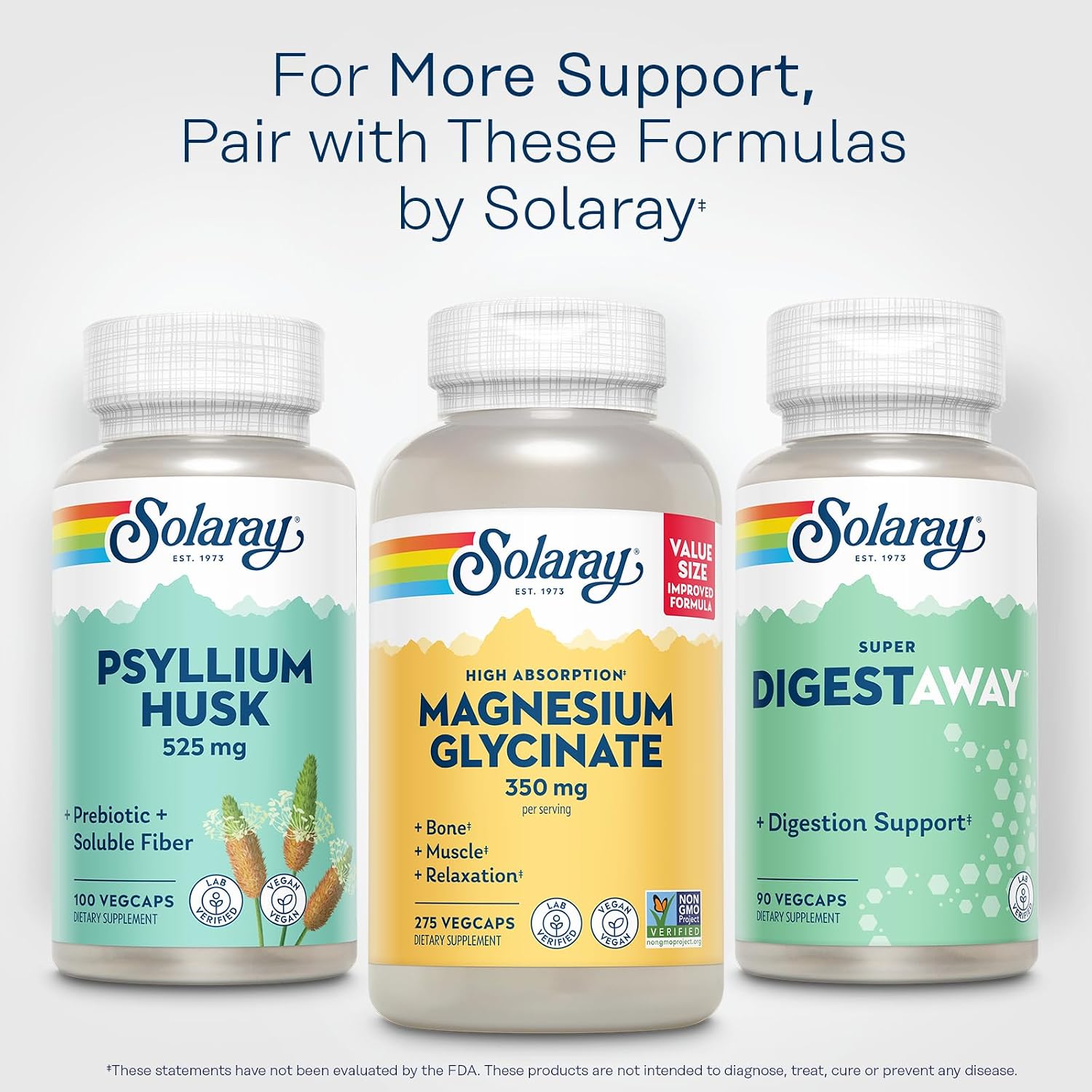 SOLARAY Psyllium Husk Capsules – 525 mg Prebiotic and Soluble Fiber Supplement for Overall Daily Wellness Support – Vegan