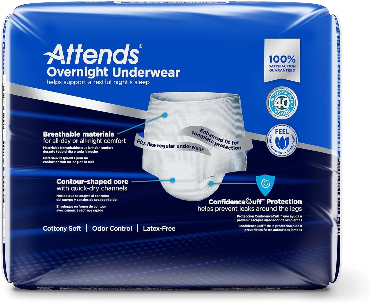 Attends Overnight Underwear for Adult Incontinence Care with ConfidenceCuff™ Protection, Overnight Absorbency, Unisex, X-Large, 12 Count (x4) | Unisex